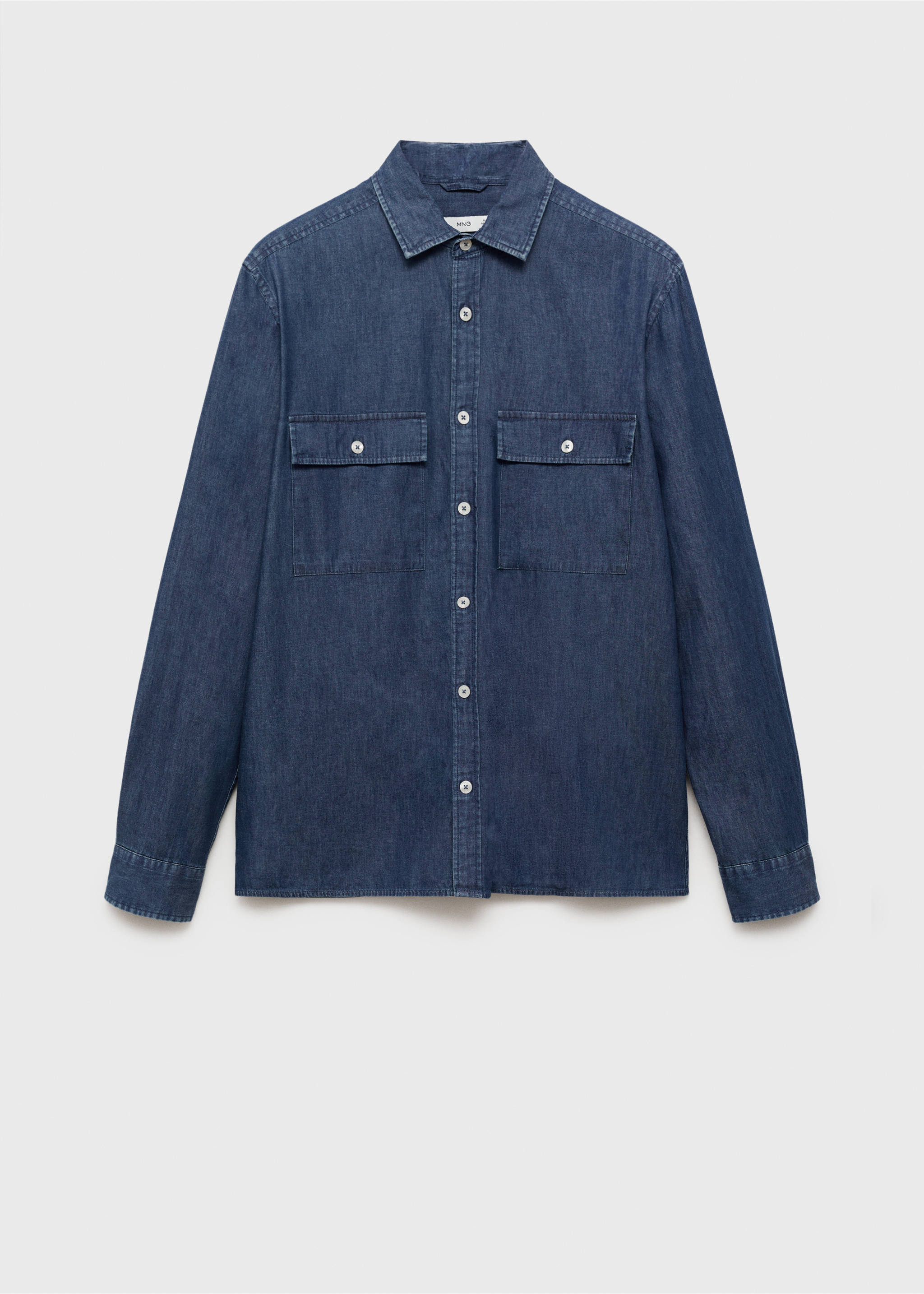 100% cotton chambray shirt - Article without model, Dark Blue. Ref: 87074407-00.