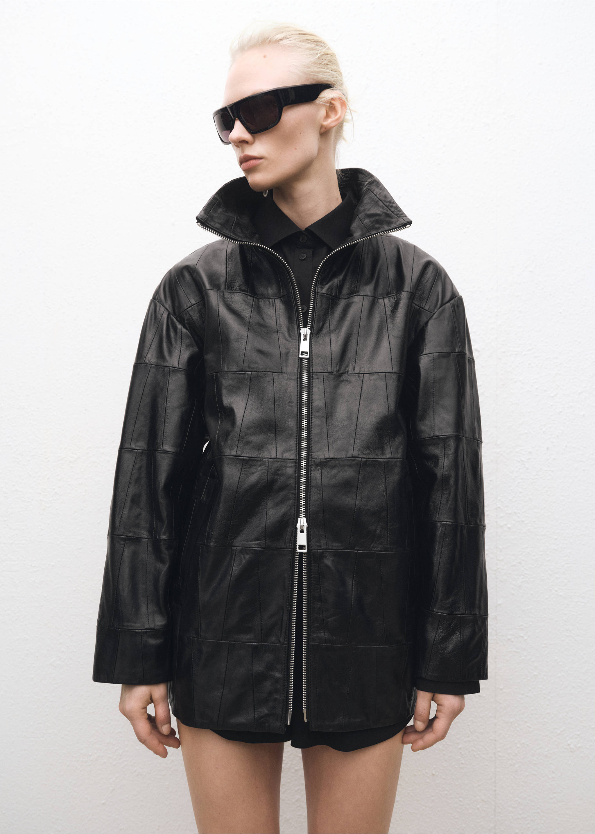 Oversized patchwork leather coat - Medium plane, Black. Ref: 87074418-00.