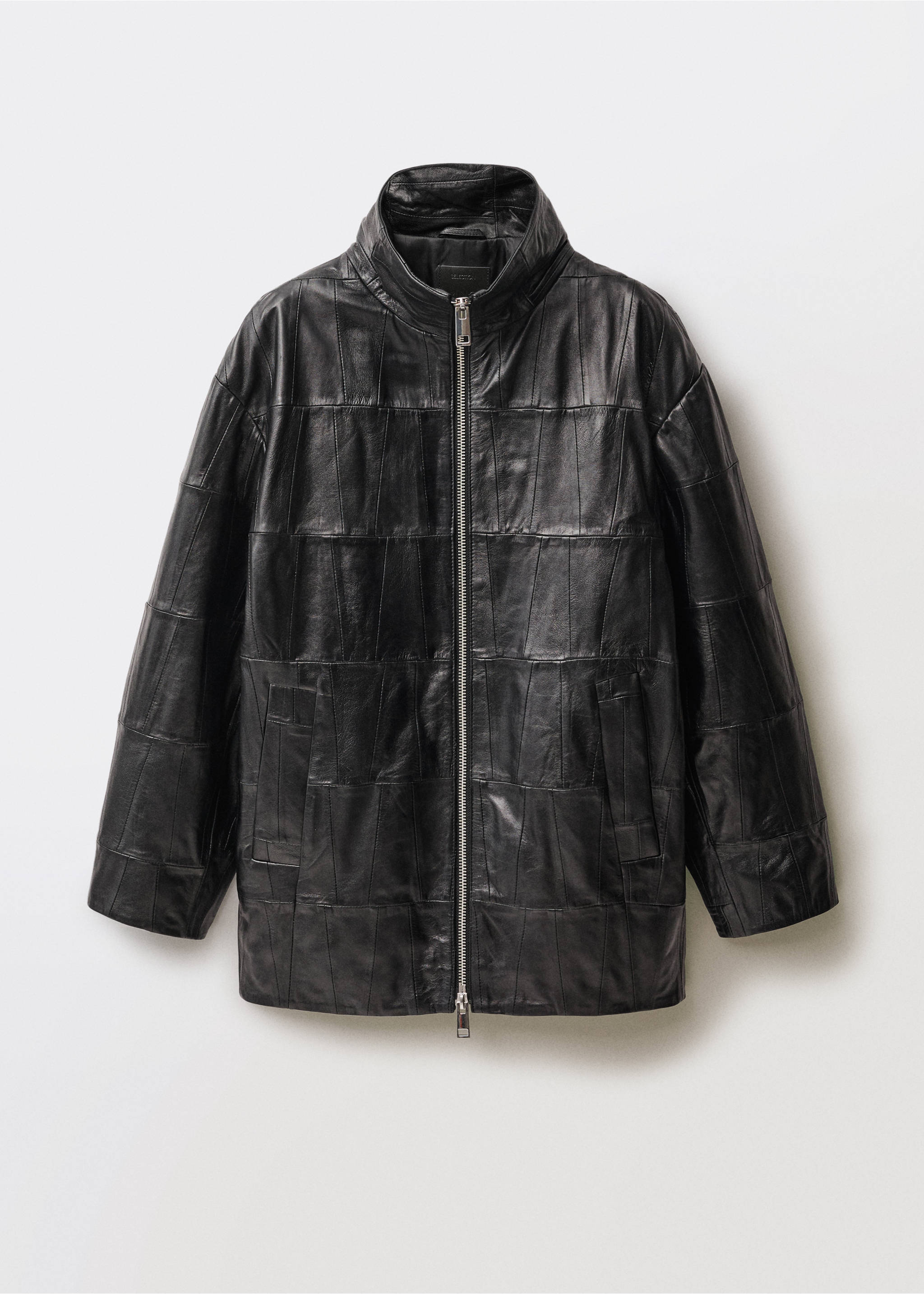 Oversized patchwork leather coat - Article without model, Black. Ref: 87074418-00.