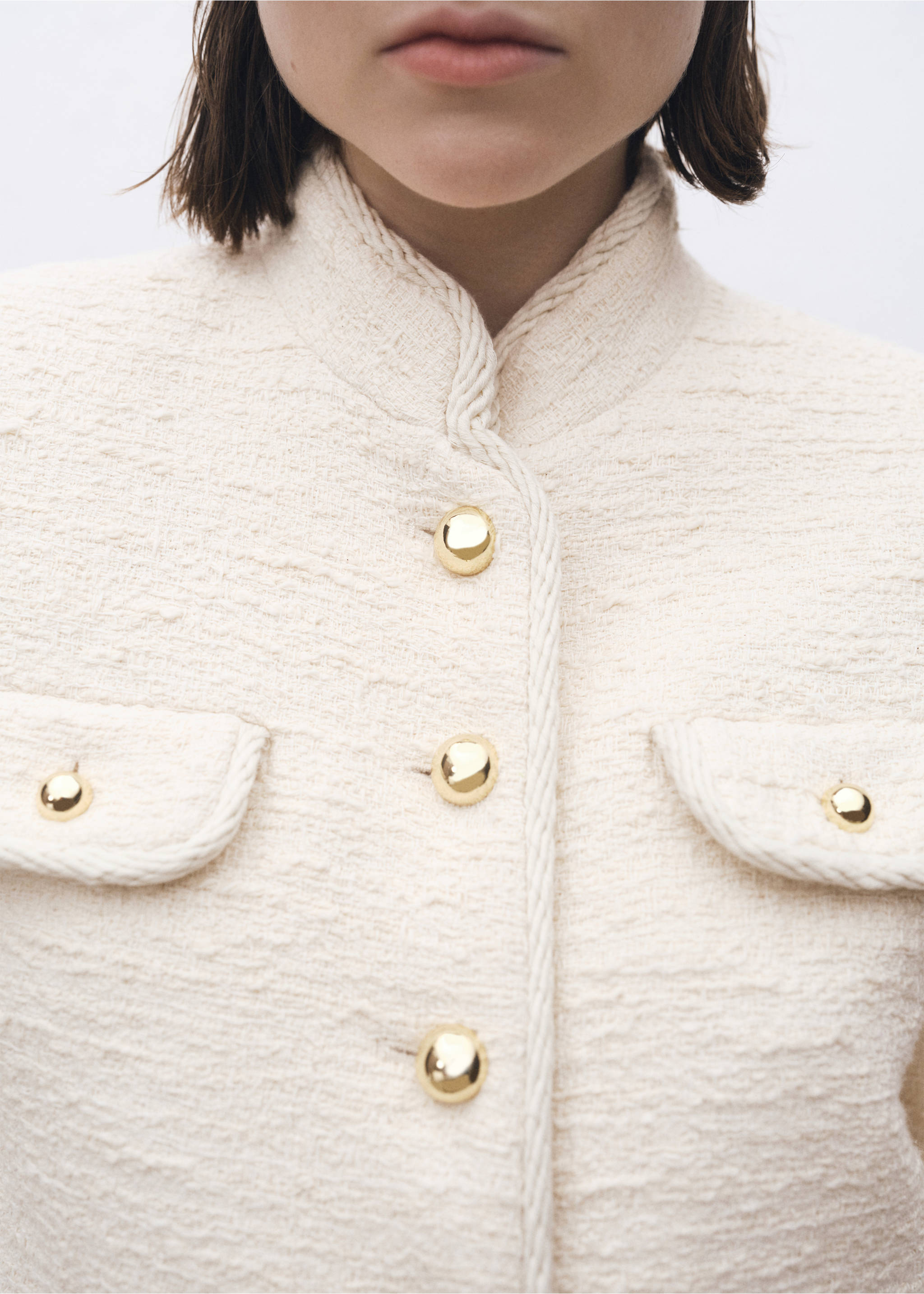 Tweed jacket with striped collar - Details of the article 3, Ecru. Ref: 87074426-00.