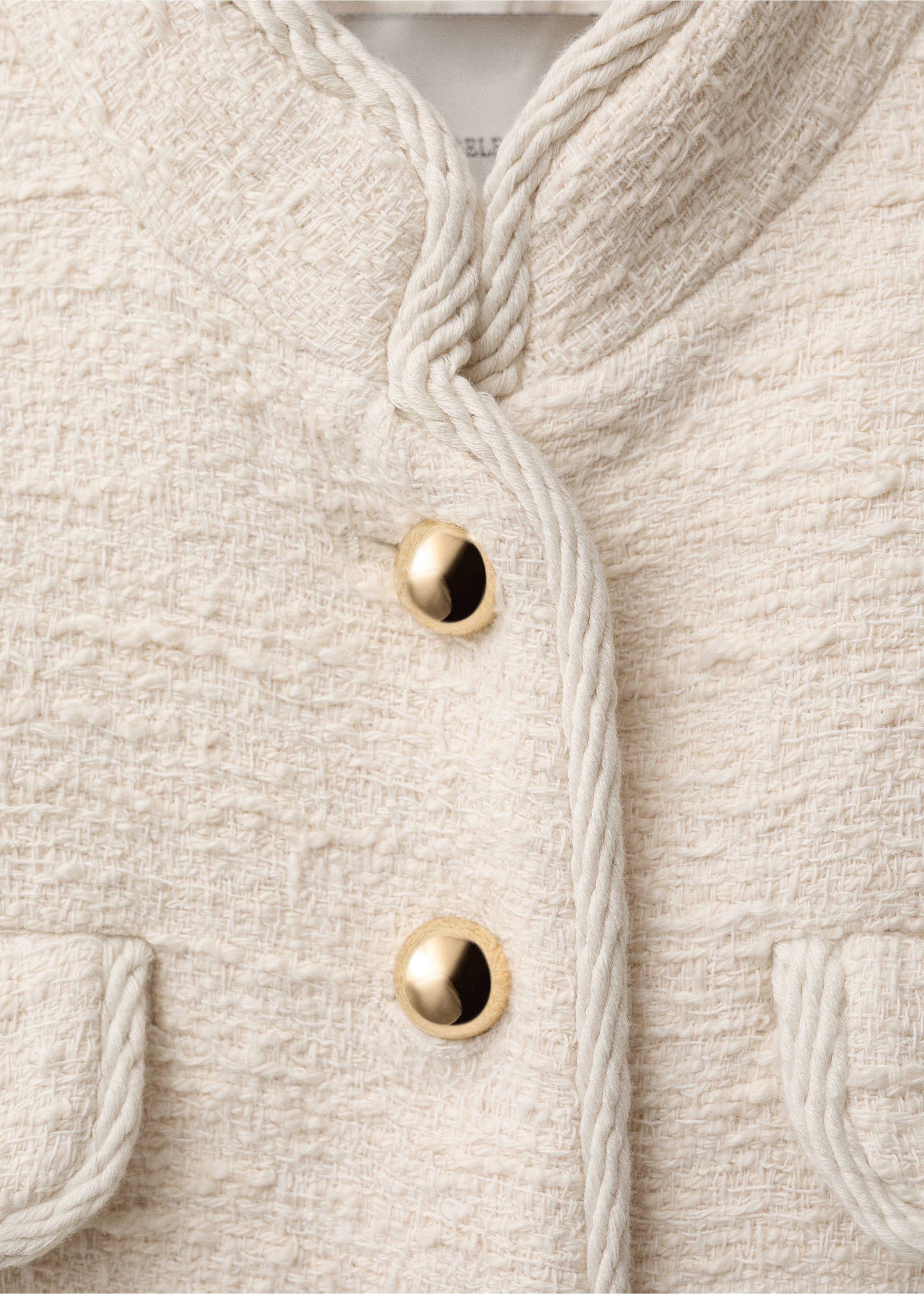 Tweed jacket with striped collar - Details of the article 8, Ecru. Ref: 87074426-00.