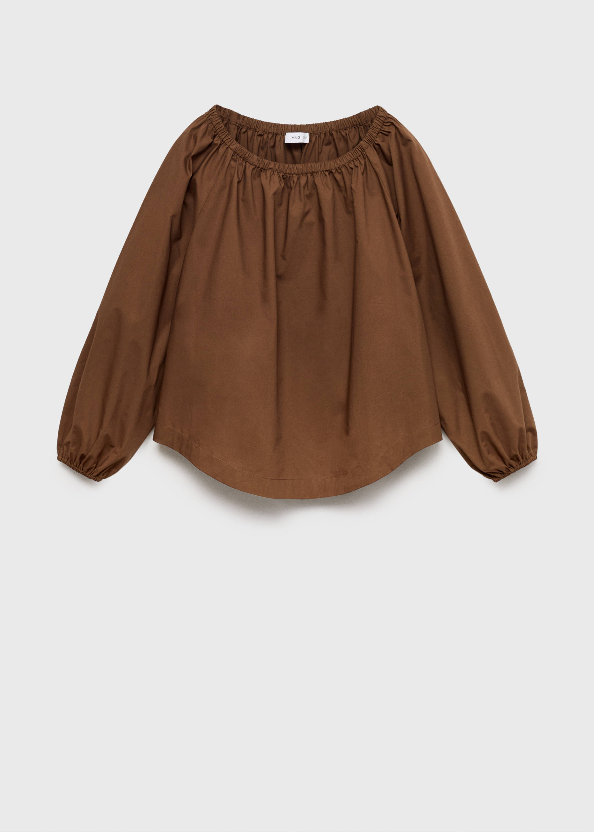 Cotton blouse with gathered neck - Article without model, Brown. Ref: 87074783-00.