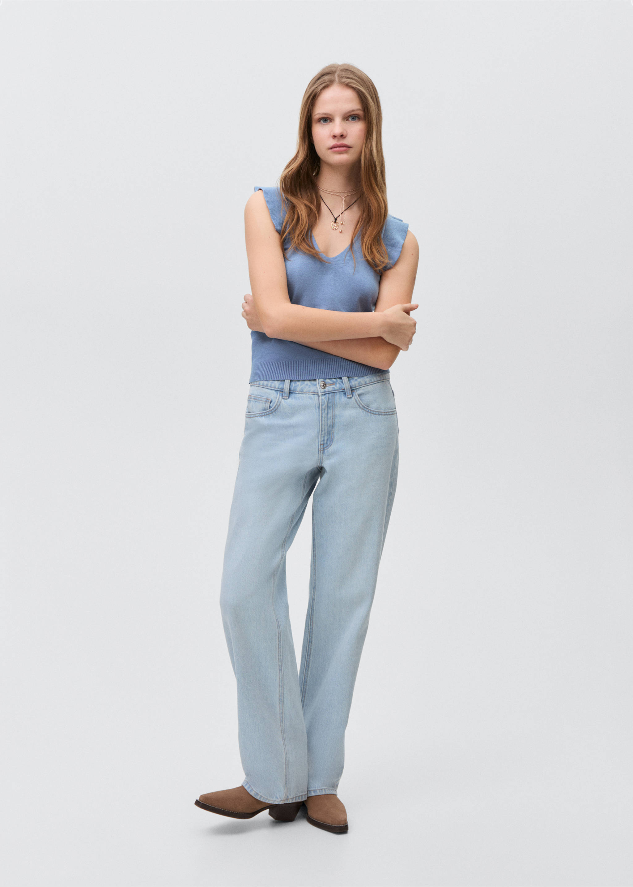 V-neck top - General plane, Sky Blue. Ref: 87074785-00.
