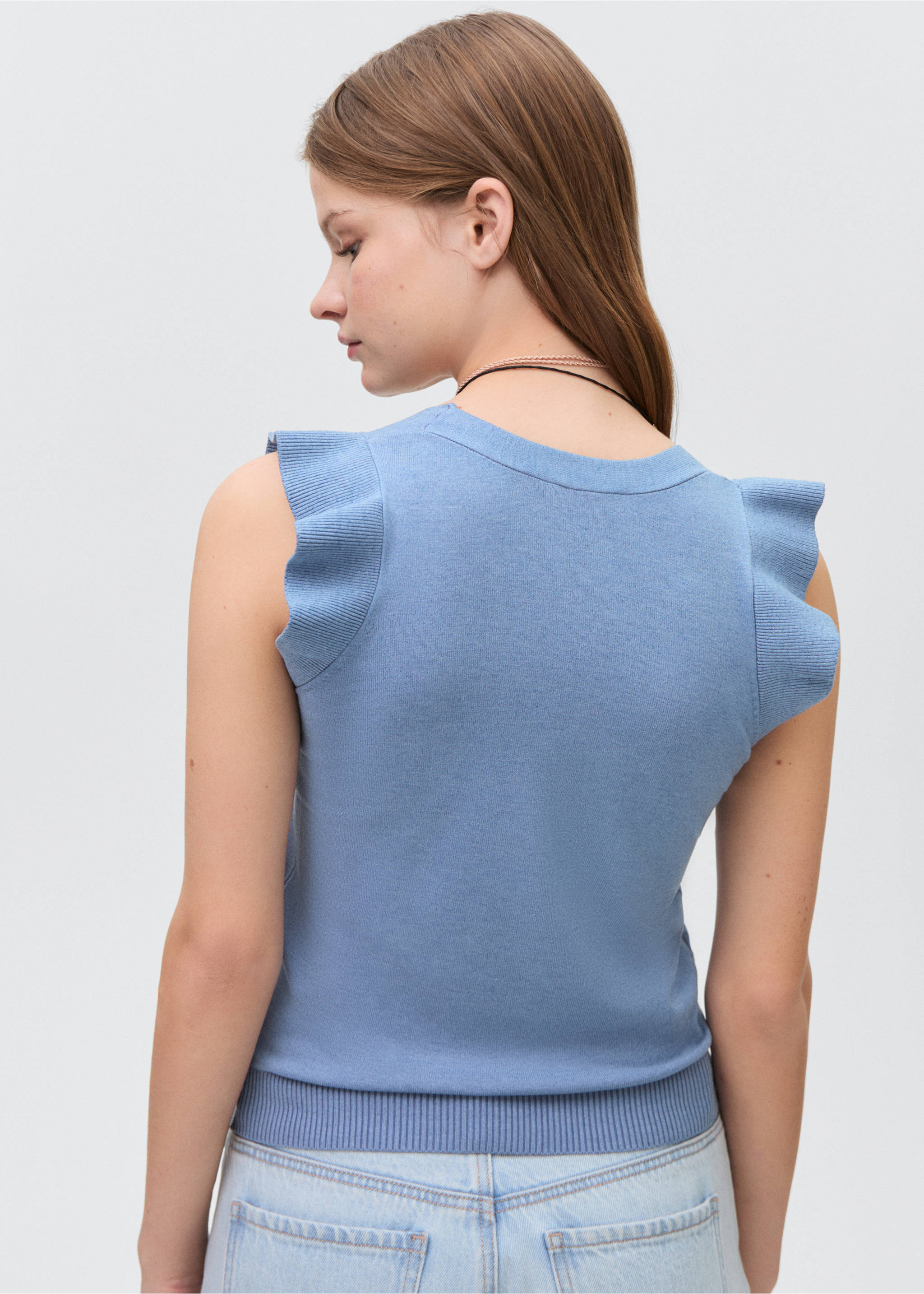 V-neck top - Reverse of the article, Sky Blue. Ref: 87074785-00.