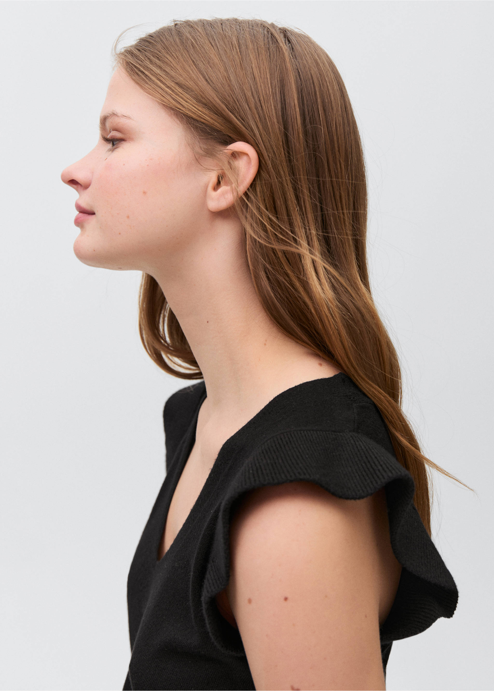 Top mit V-Ausschnitt - Detail des Artikels 1, Schwarz. Ref: 87074785-00.