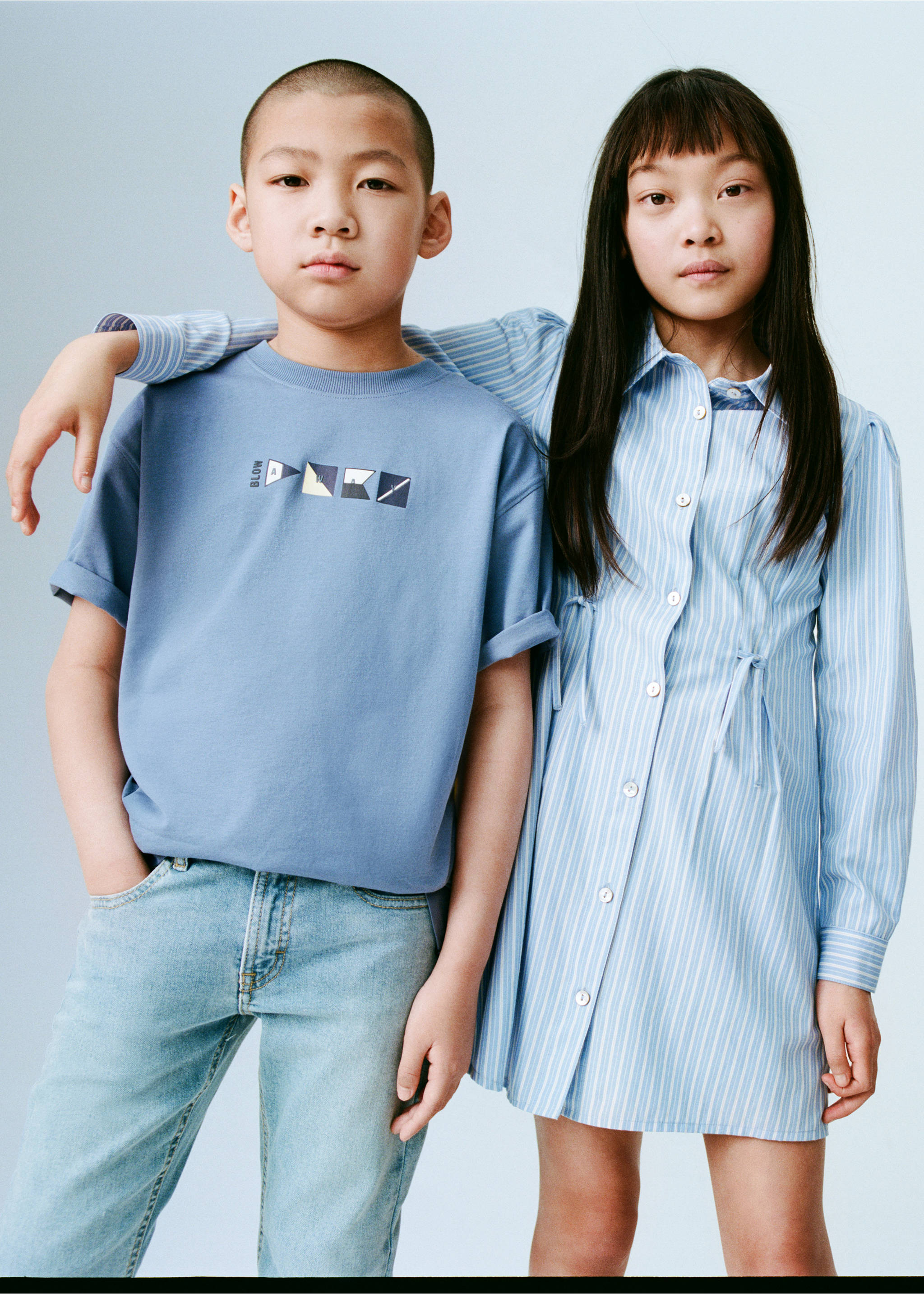 Striped shirt dress - Details of the article 6, Blue. Ref: 87074790-00.