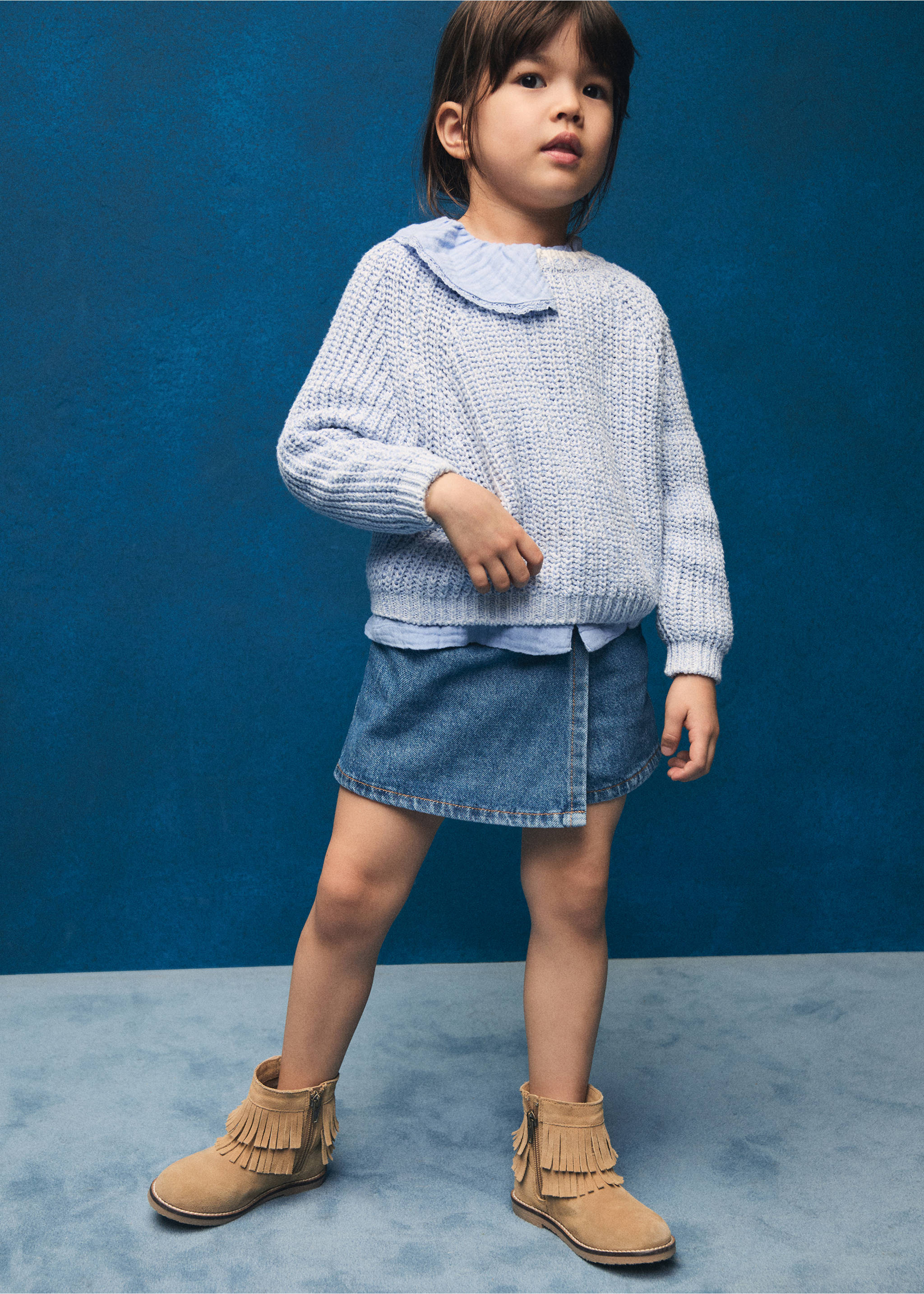 Überkreuzter Jeans-Hosenrock - Detail des Artikels 5, Mittelblau. Ref: 87074794-00.