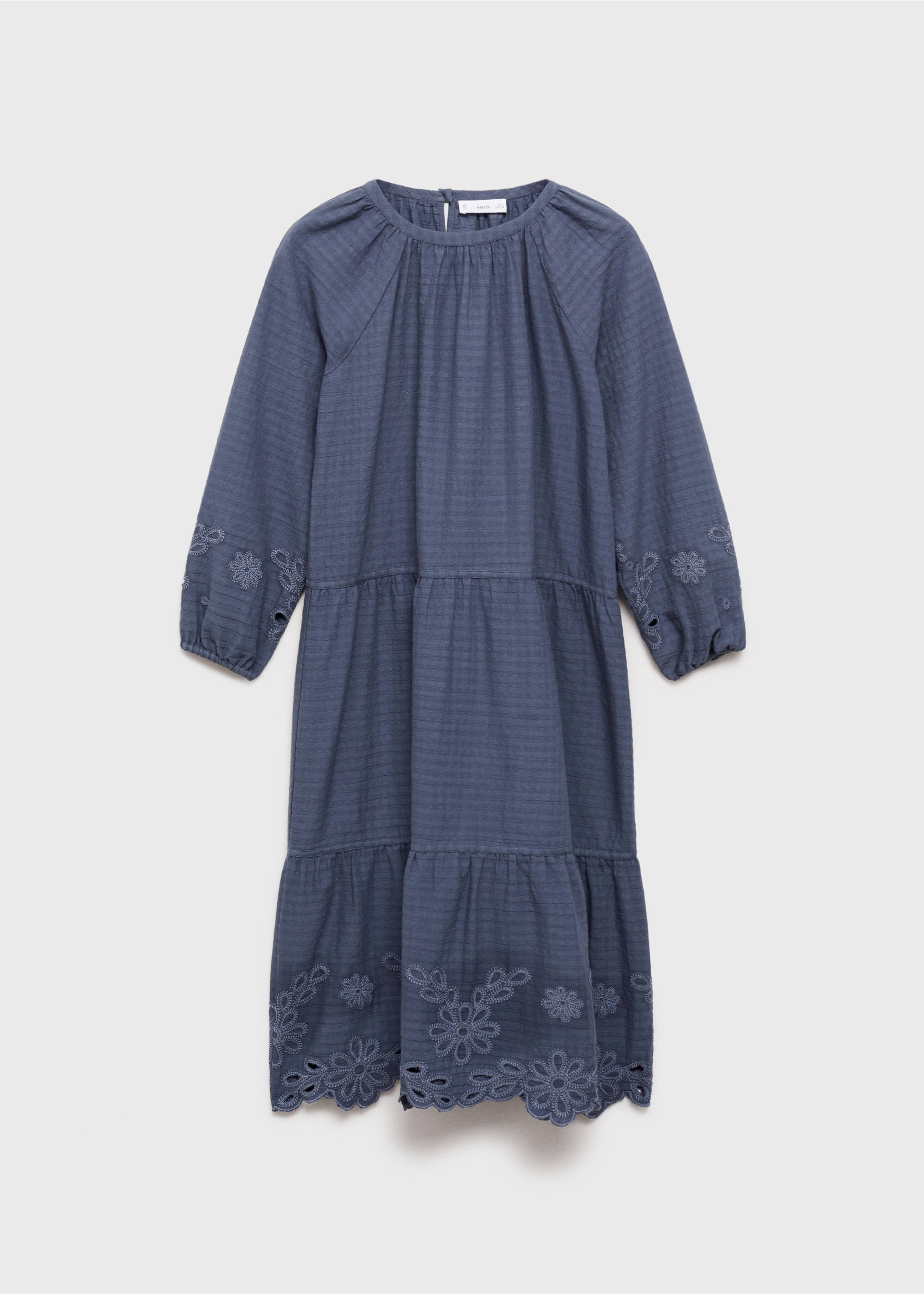 Embroidered textured dress - Article without model, Blue. Ref: 87074796-00.