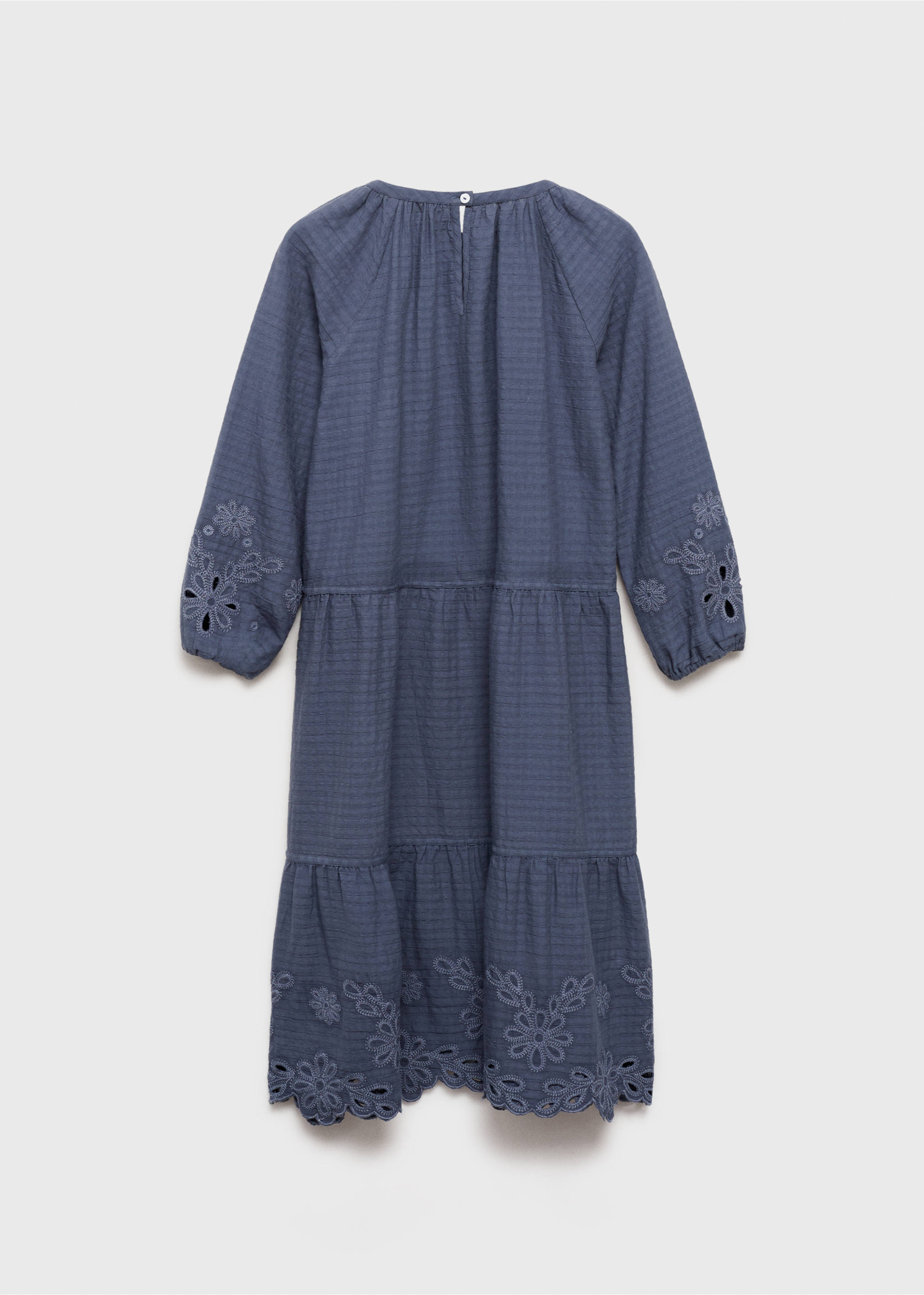 Embroidered textured dress - Reverse of the article, Blue. Ref: 87074796-00.