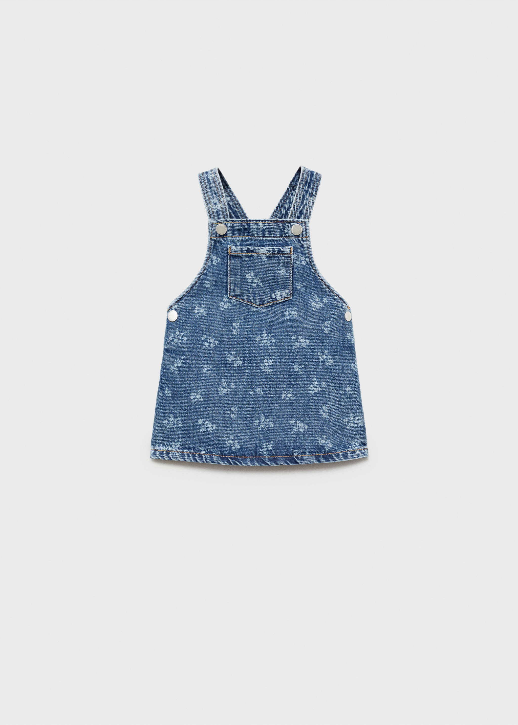 Printed denim pinafore - Article without model, Medium Blue. Ref: 87074798-00.