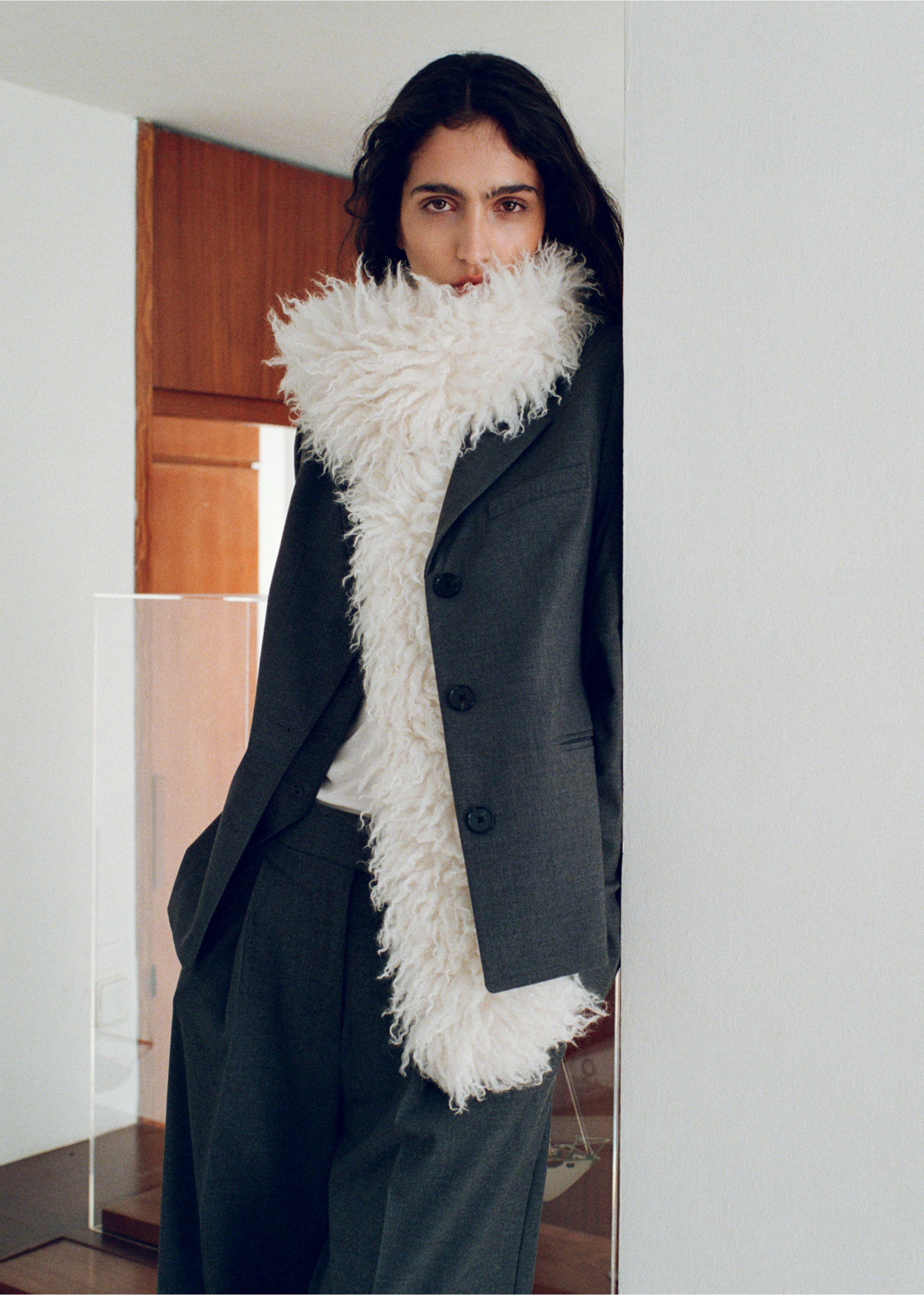 Straight button suit blazer - Details of the article 6, Grey. Ref: 87074801-00.