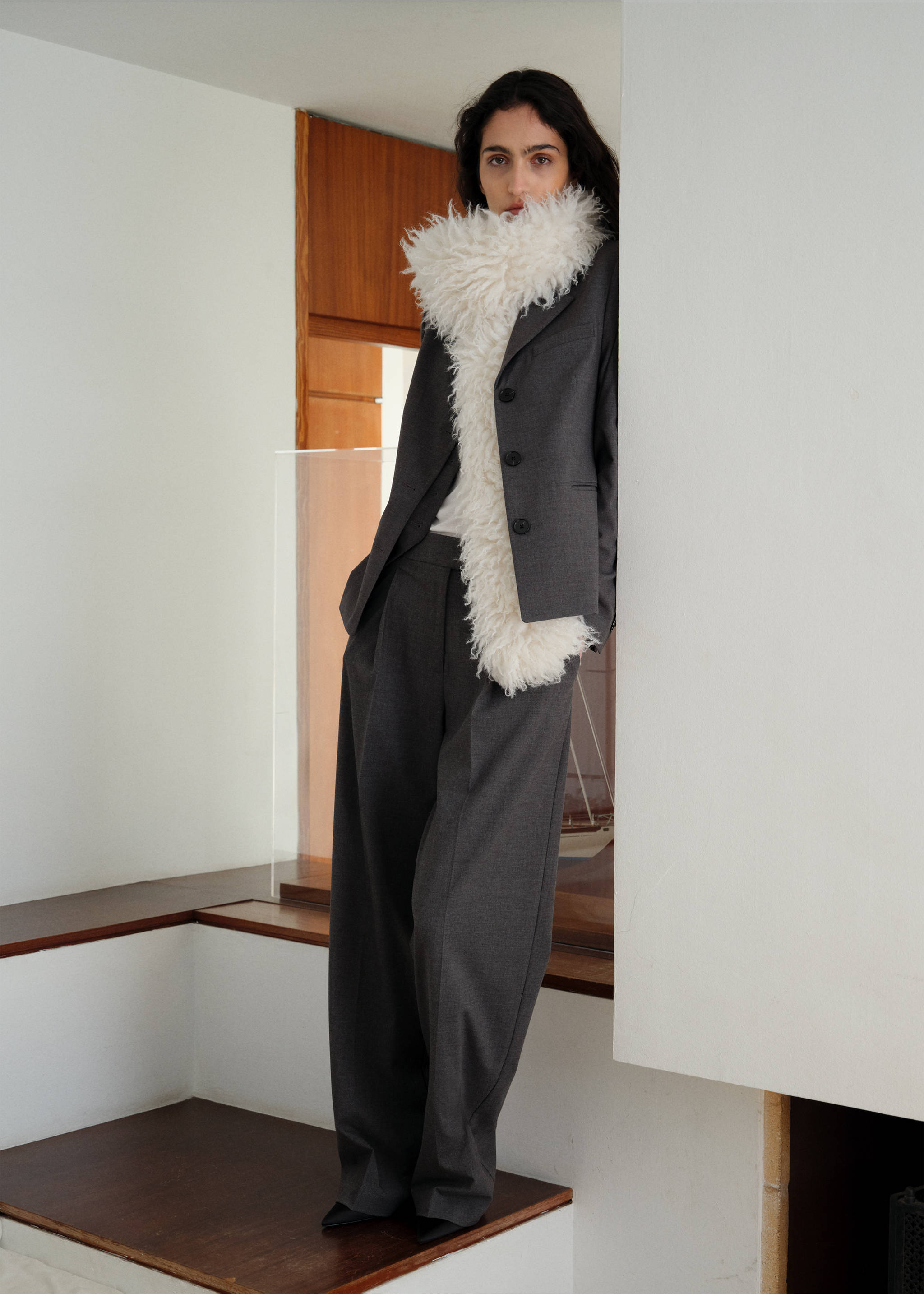 Straight button suit blazer - Details of the article 2, Grey. Ref: 87074801-00.