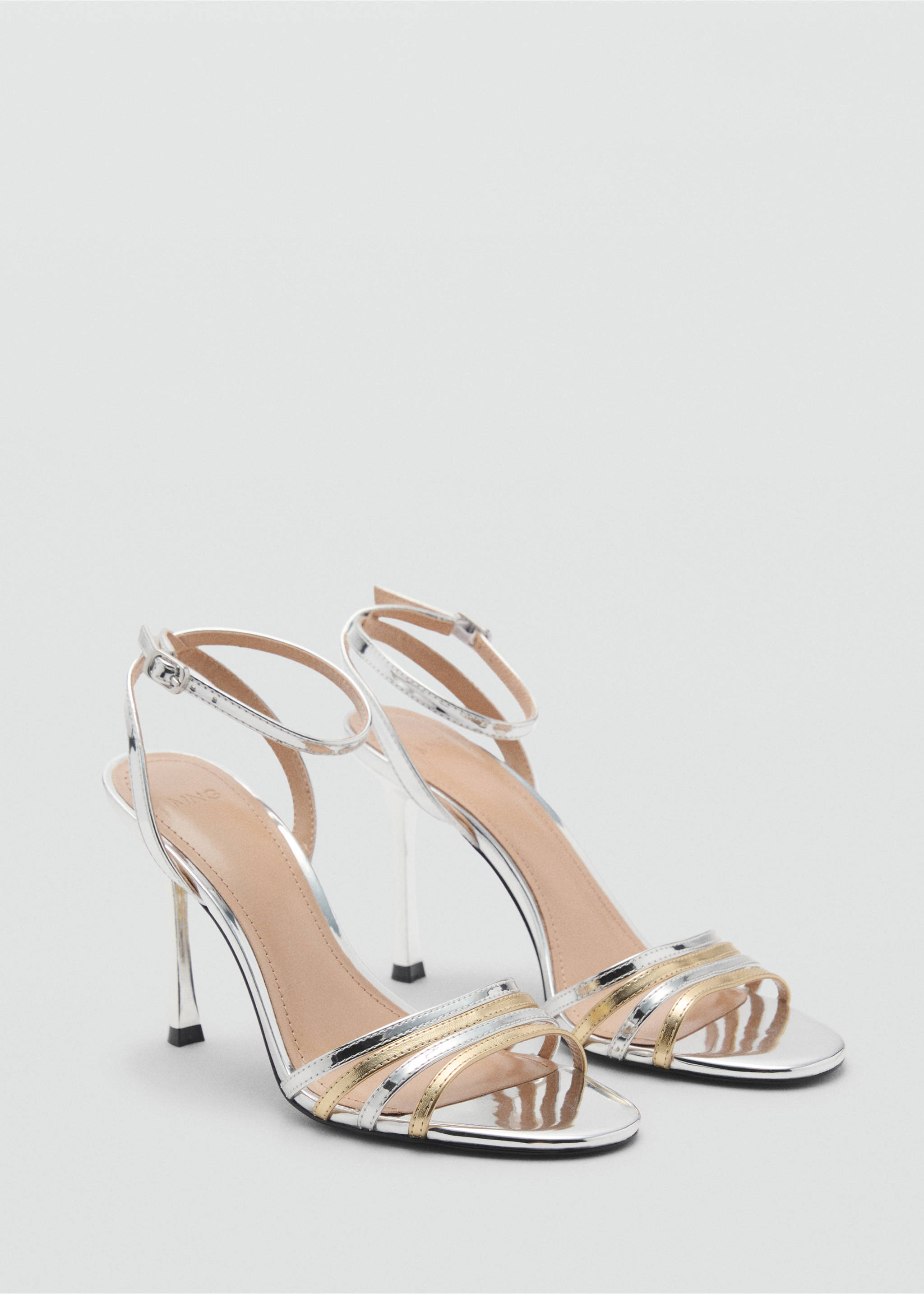 Sandales talon brides combinées - Plan moyen, Argent. Ref: 87074803-00.
