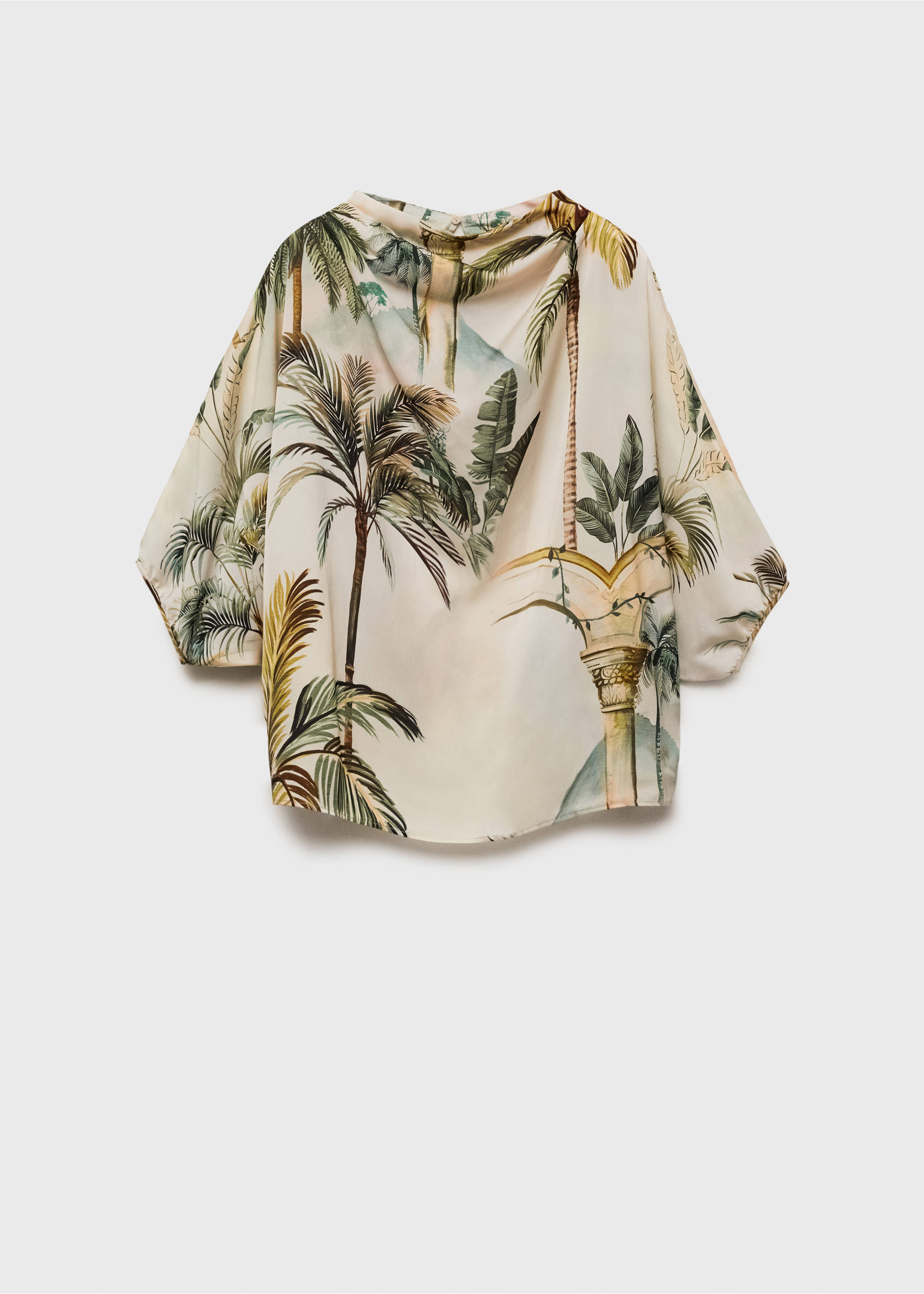 Drapiertes Cape mit Tropical Print - Artikel ohne Model, Ecru. Ref: 87074807-00.