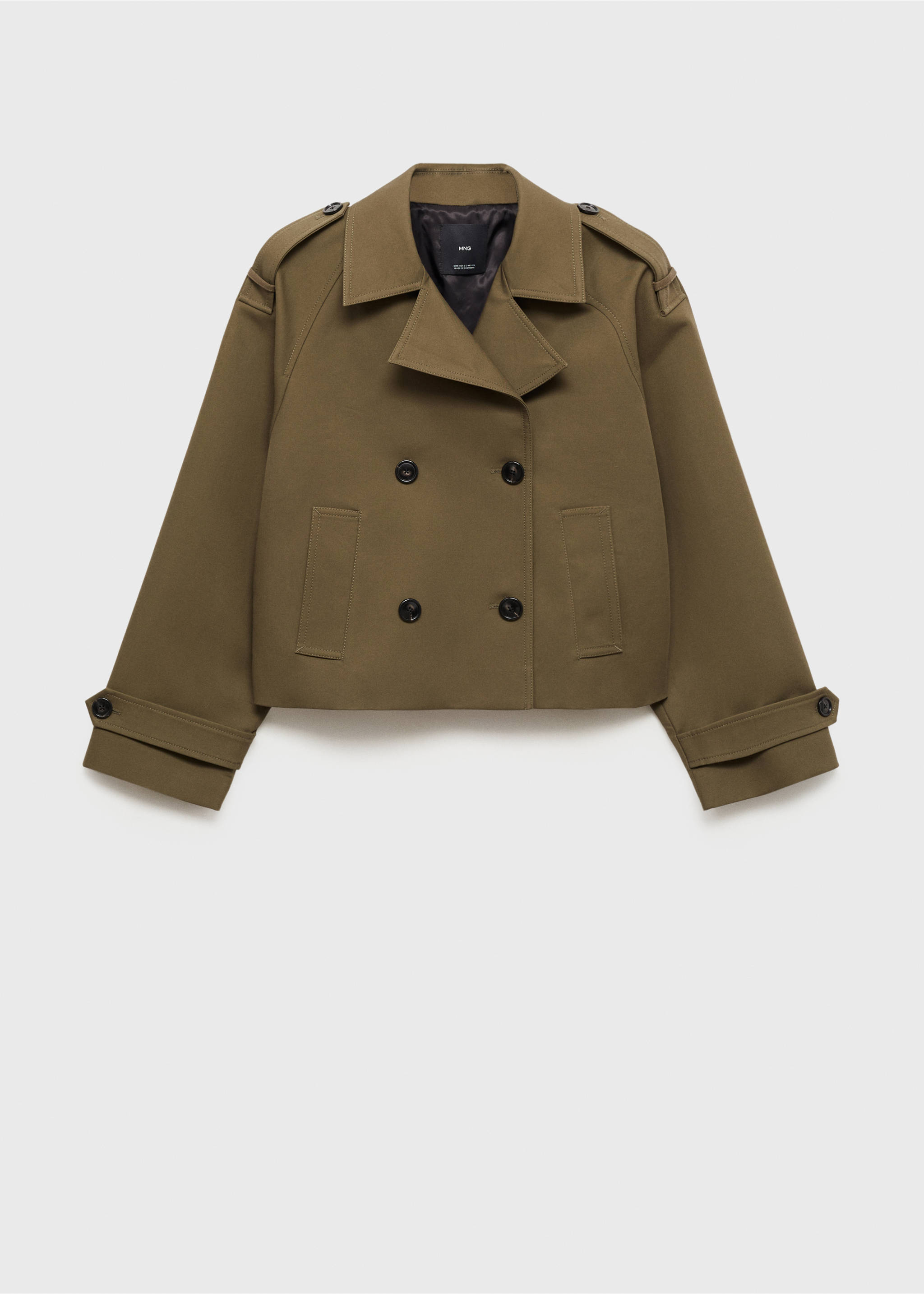 Cotton double-breasted cropped trench coat - Article without model, Khaki. Ref: 87074808-00.