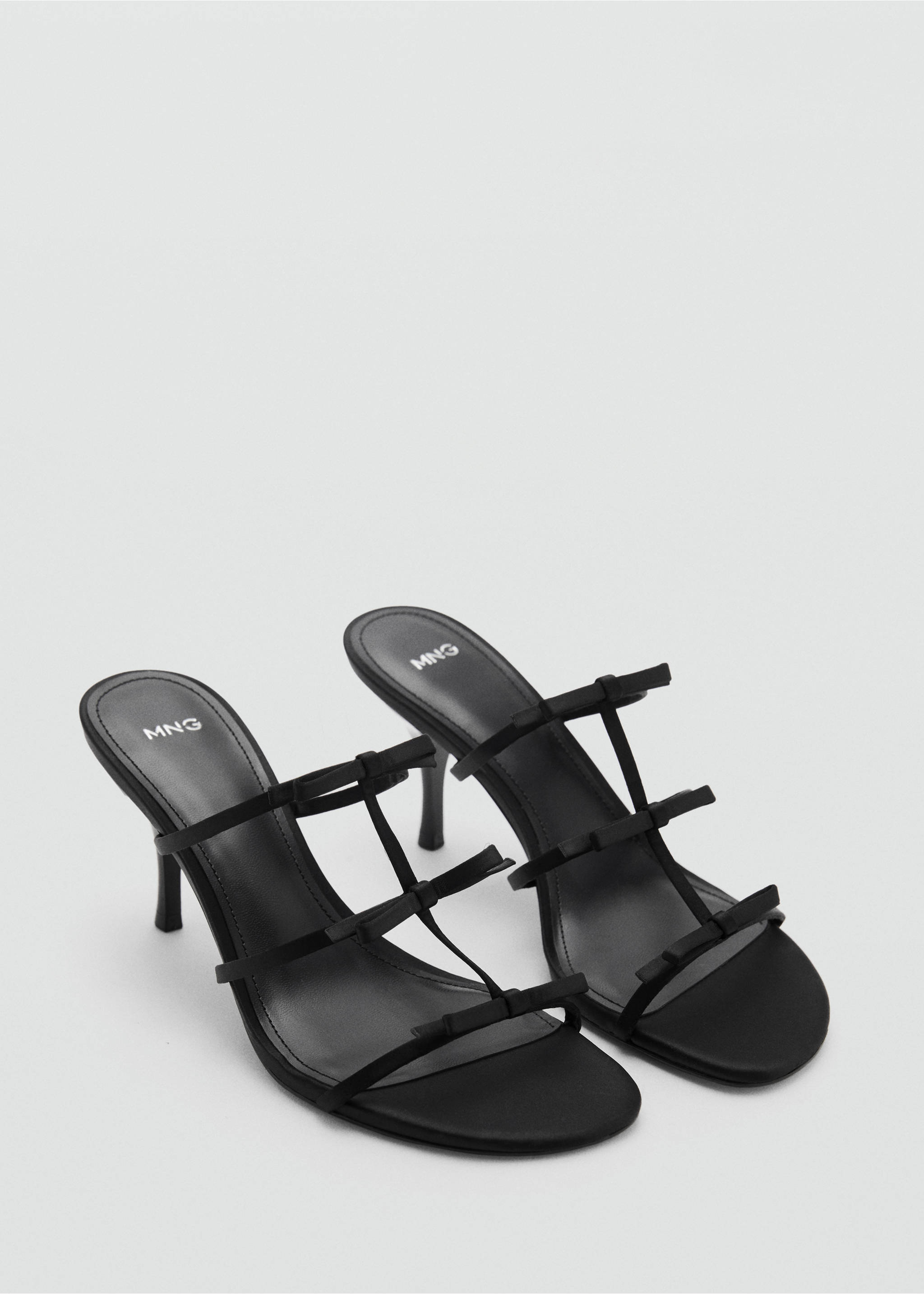 Strappy heeled sandals with bow detail - Medium plane, Black. Ref: 87075139-00.