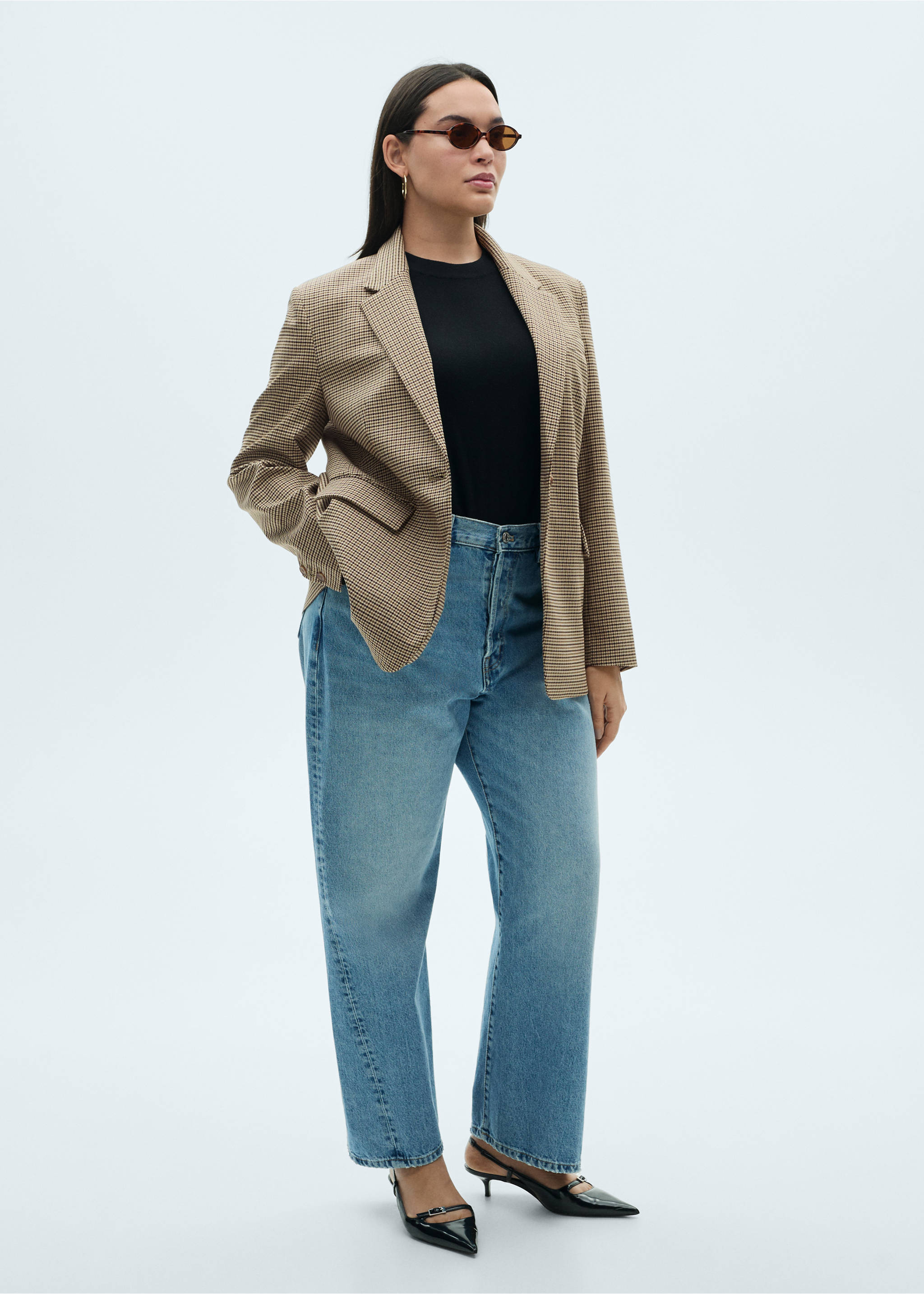 Gerader Blazer mit Mikro-Hahnentrittmuster - Detail des Artikels 3, Braun. Ref: 87075141-00.