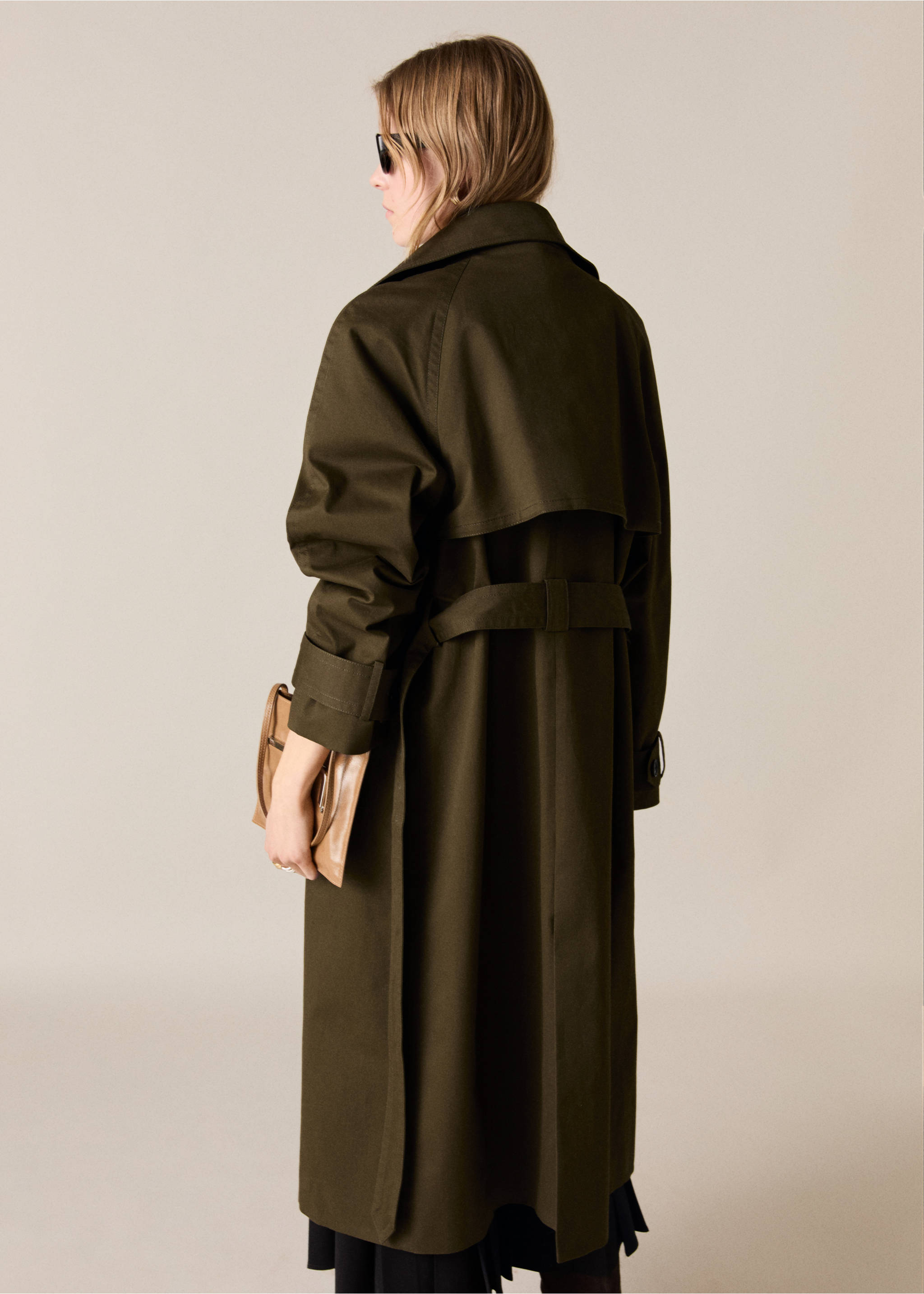 Lange double-breasted trenchcoat - Achterkant van het artikel, Kaki. Ref: 87075142-00.