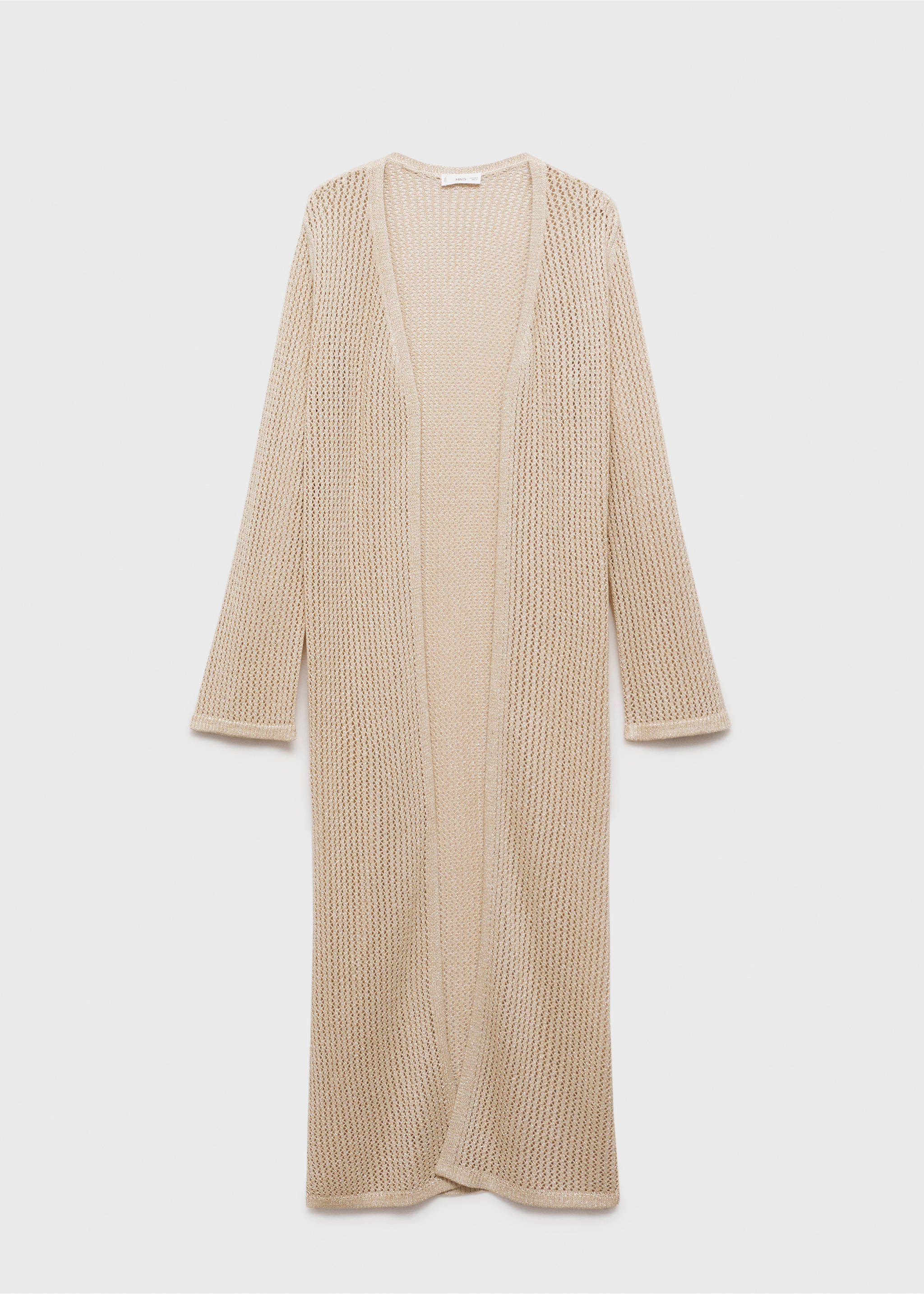 Long knitted cardigan with lace accents - Article without model, Gold. Ref: 87075727-00.