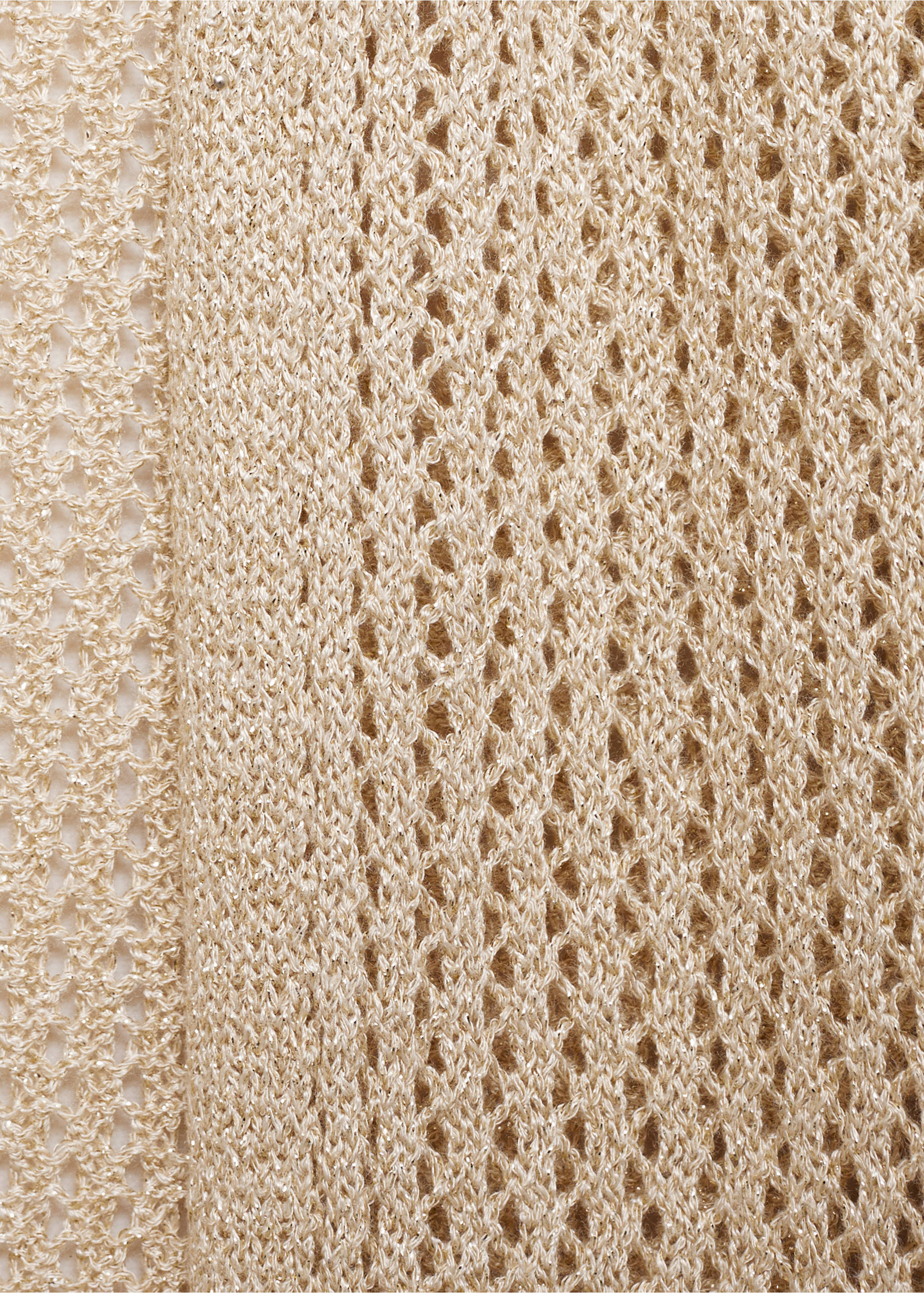 Long knitted cardigan with lace accents - Details of the article 8, Gold. Ref: 87075727-00.