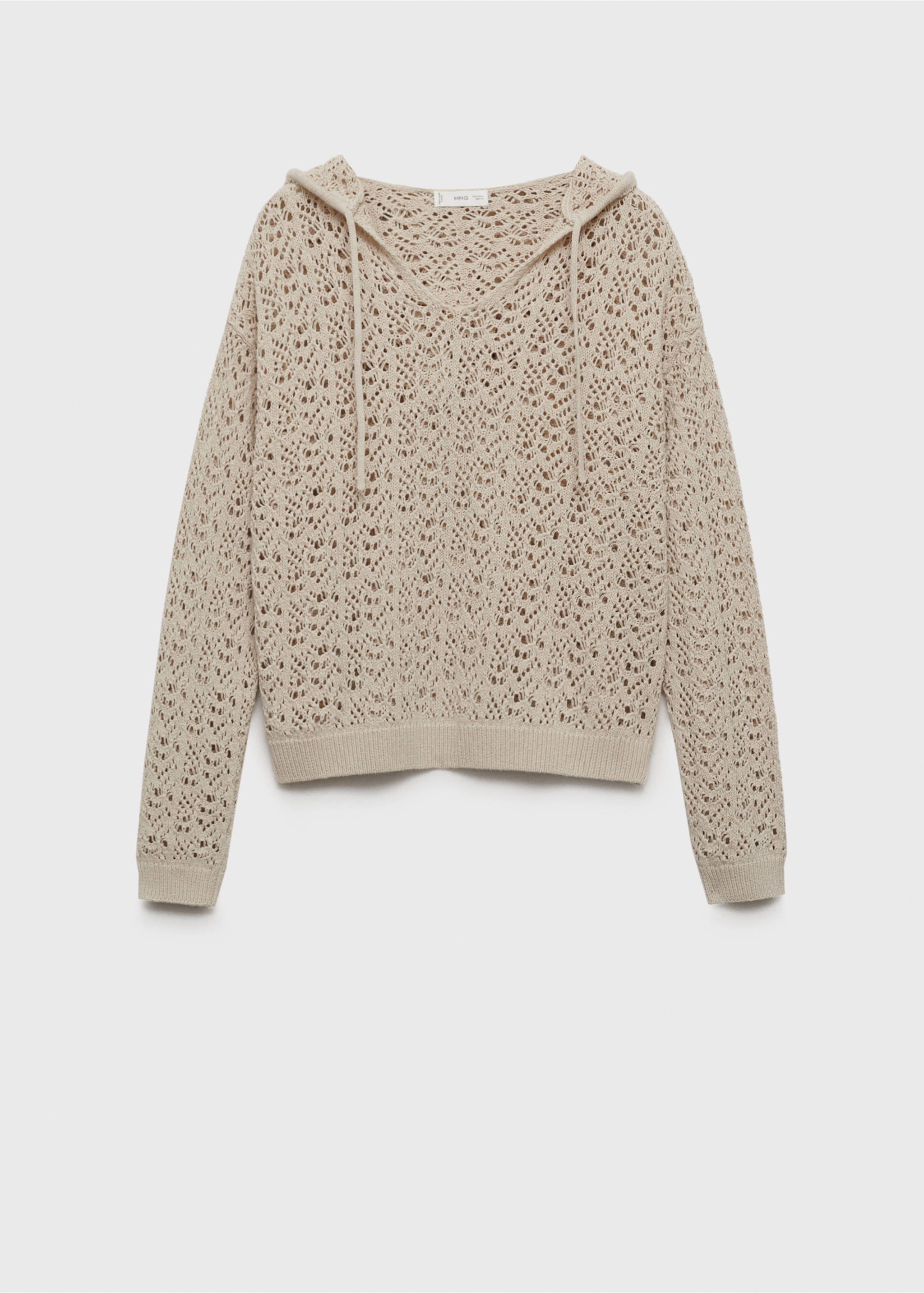 Openwork knitted sweater with hood - Article without model, Sand. Ref: 87075728-00.
