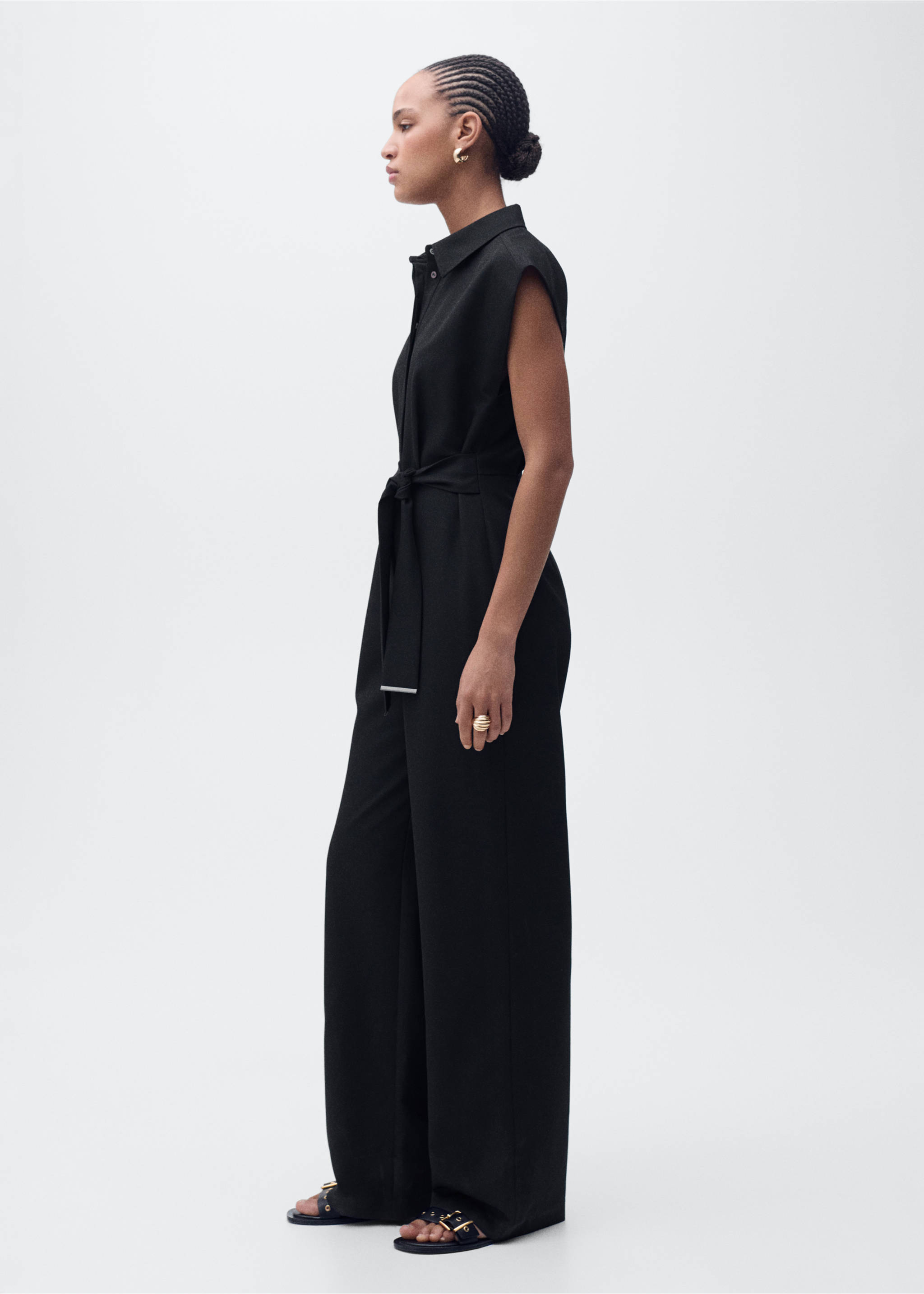 Straight-fit jumpsuit with belt - General plane, Black. Ref: 87075744-00.