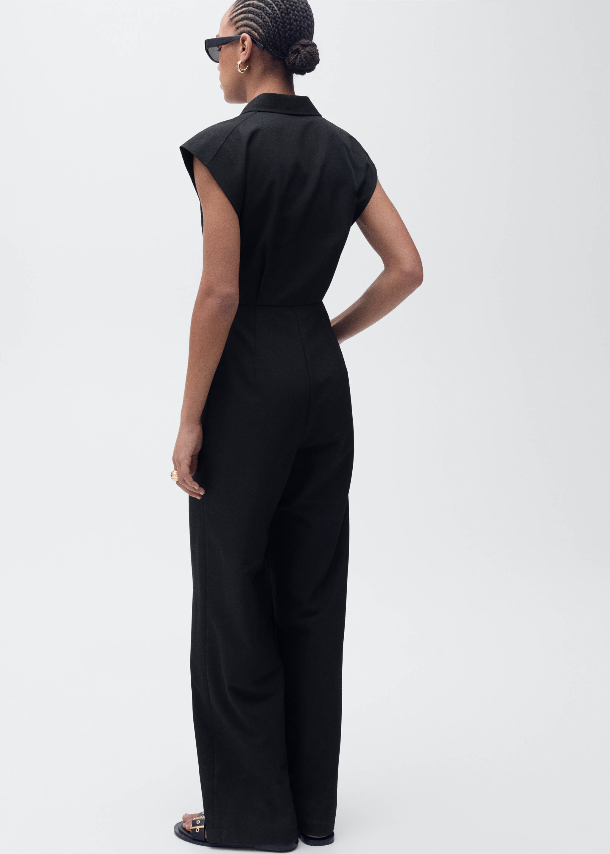 Straight-fit jumpsuit with belt - Reverse of the article, Black. Ref: 87075744-00.