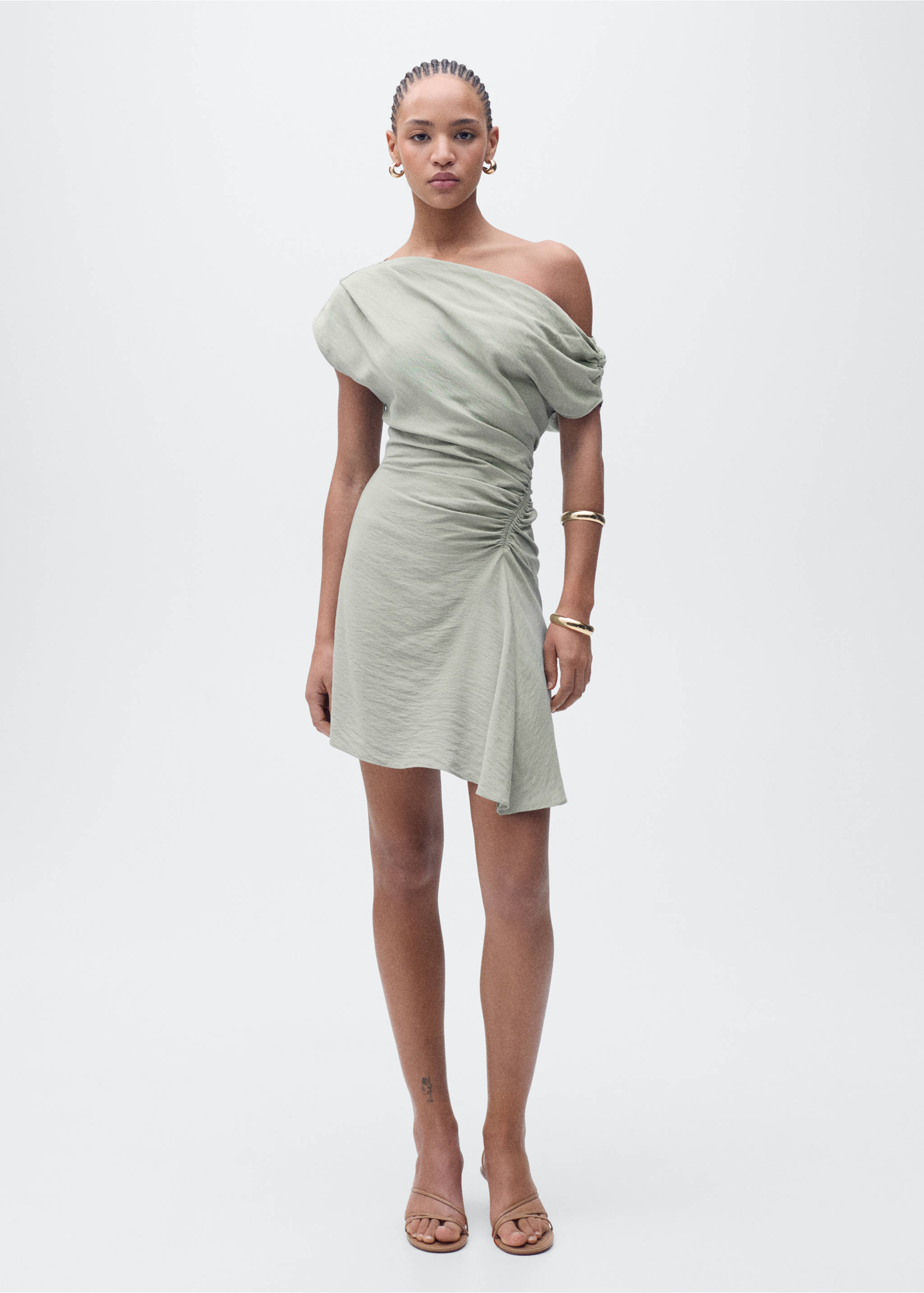 Asymmetrical draped short dress - General plane, Blue. Ref: 87075746-00.