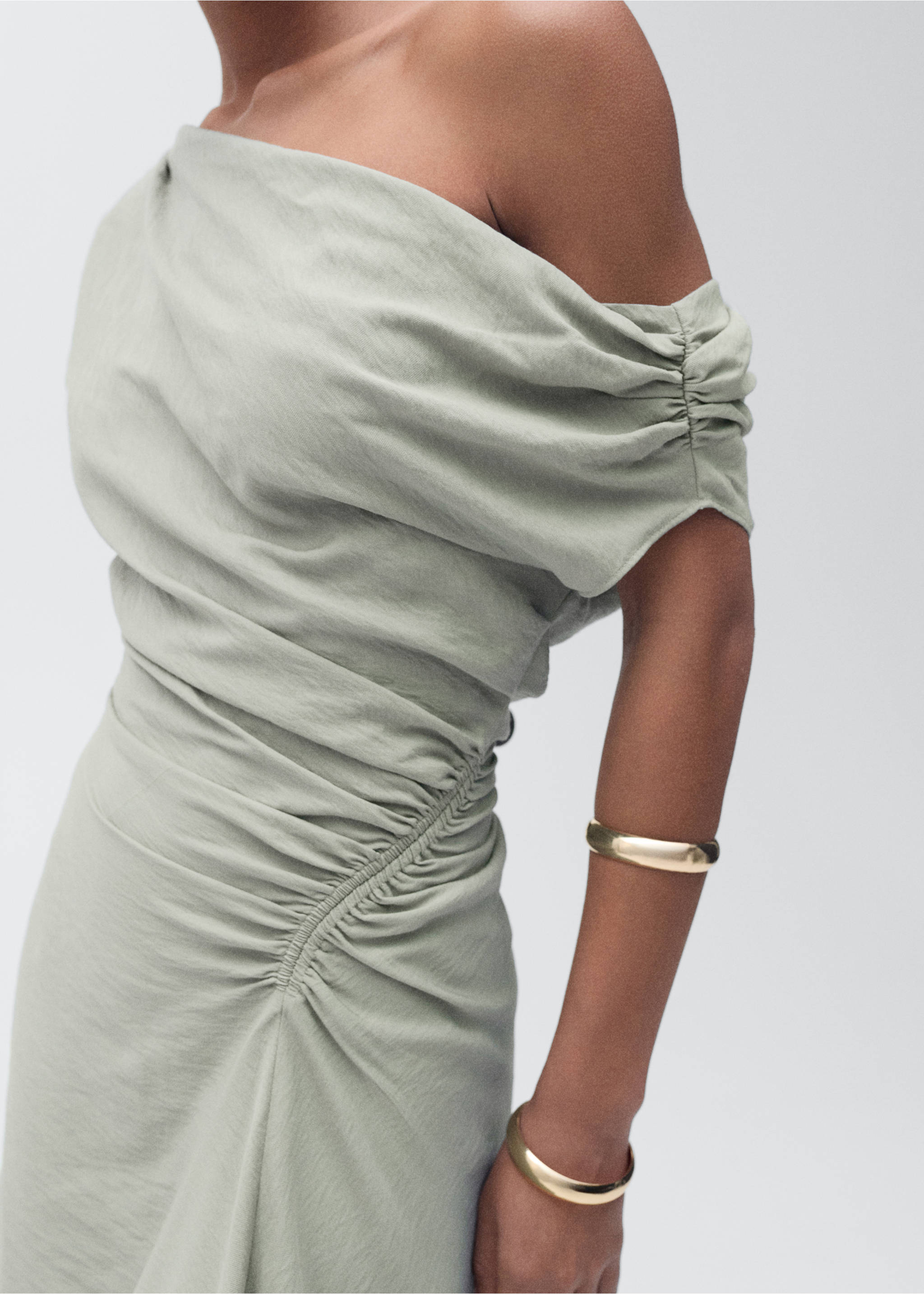 Asymmetrical draped short dress - Details of the article 6, Blue. Ref: 87075746-00.