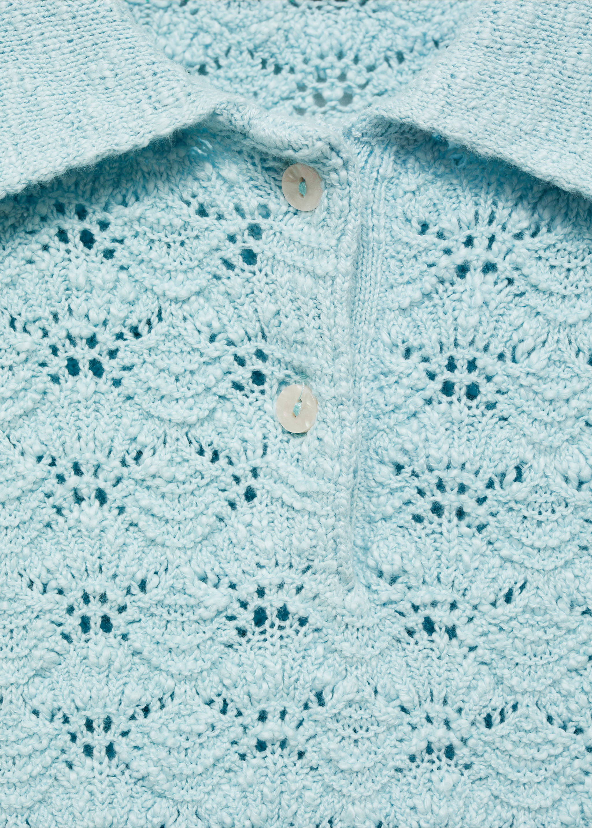 Jersey crochet cuello polo - Detalle del artículo 8, Turquesa. Ref: 87075749-00.