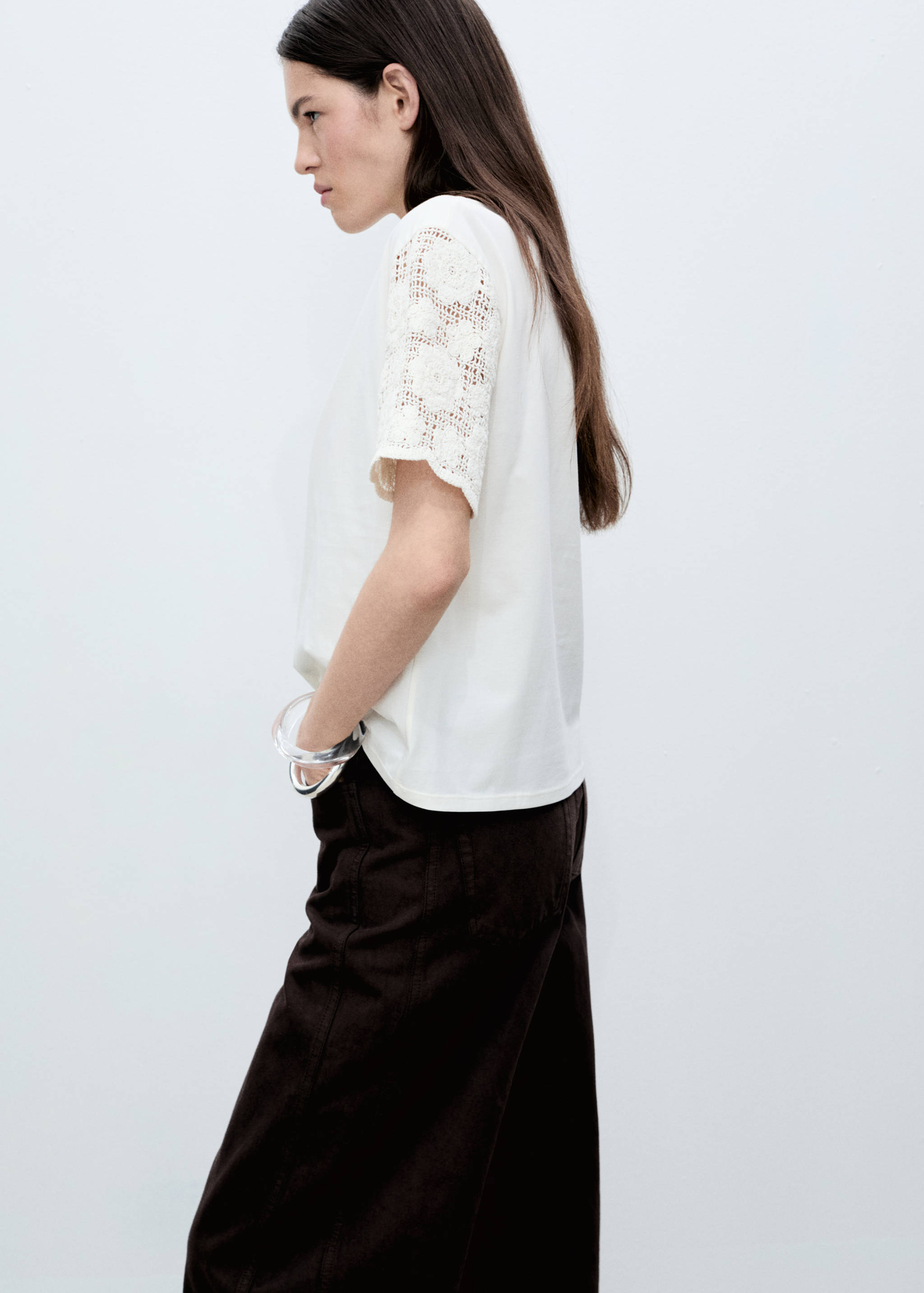 Crochet sleeve cotton t-shirt - Medium plane