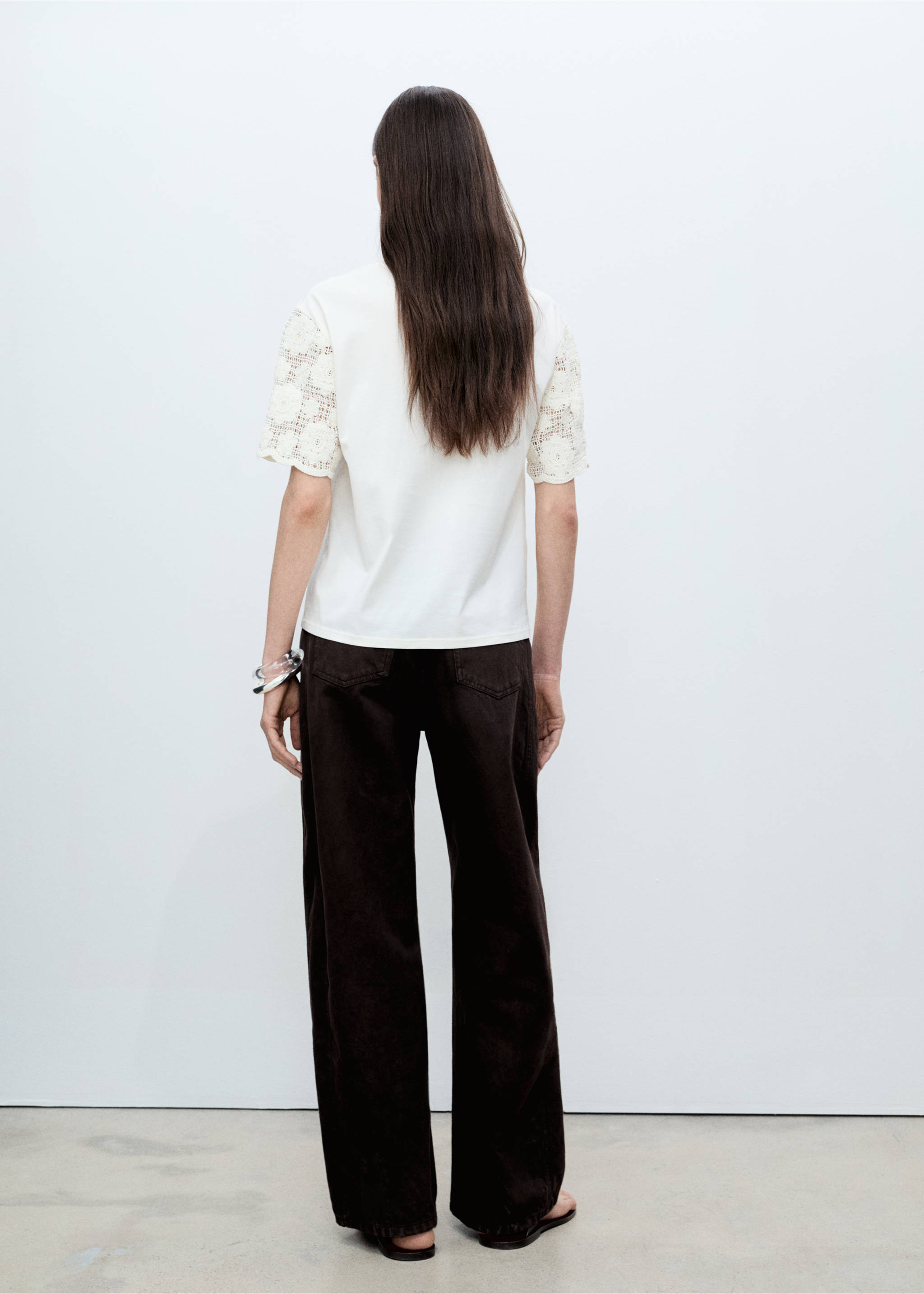 Crochet sleeve cotton t-shirt - Reverse of the article, White. Ref: 87075754-00.