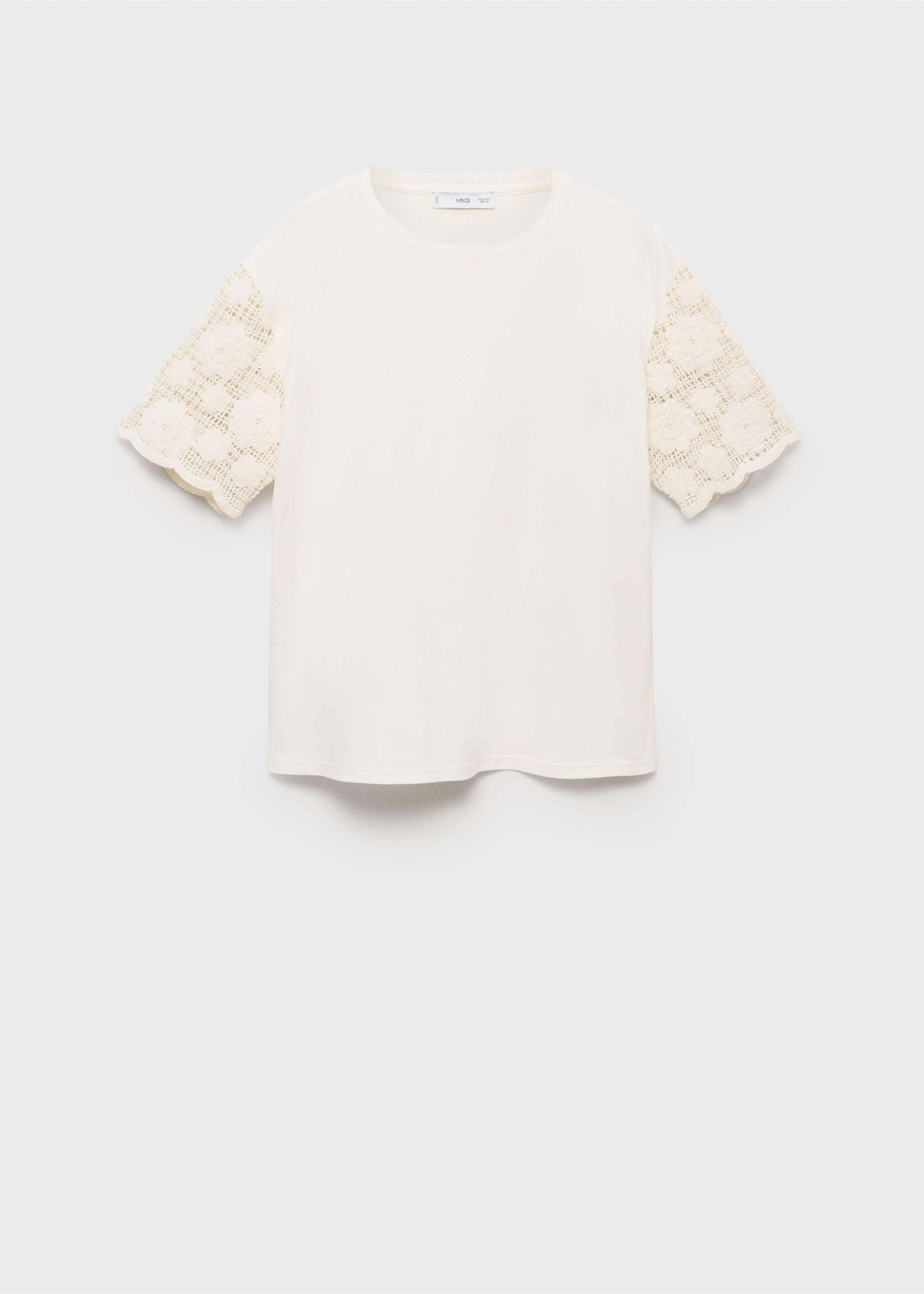 Crochet sleeve cotton t-shirt - Article without model, White. Ref: 87075754-00.