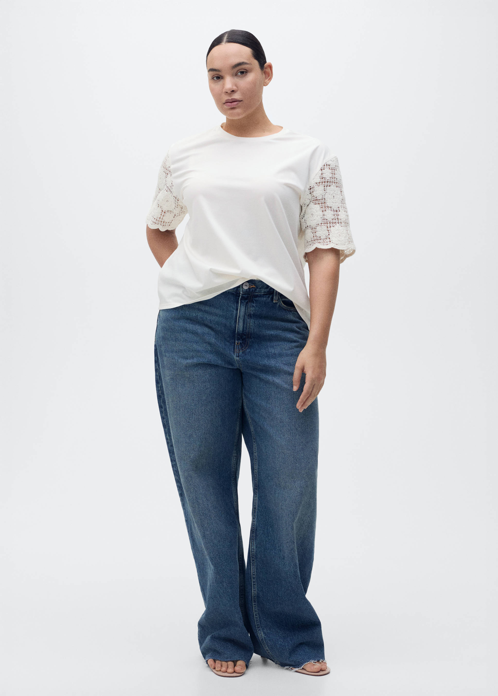 Crochet sleeve cotton t-shirt - Details of the article 3