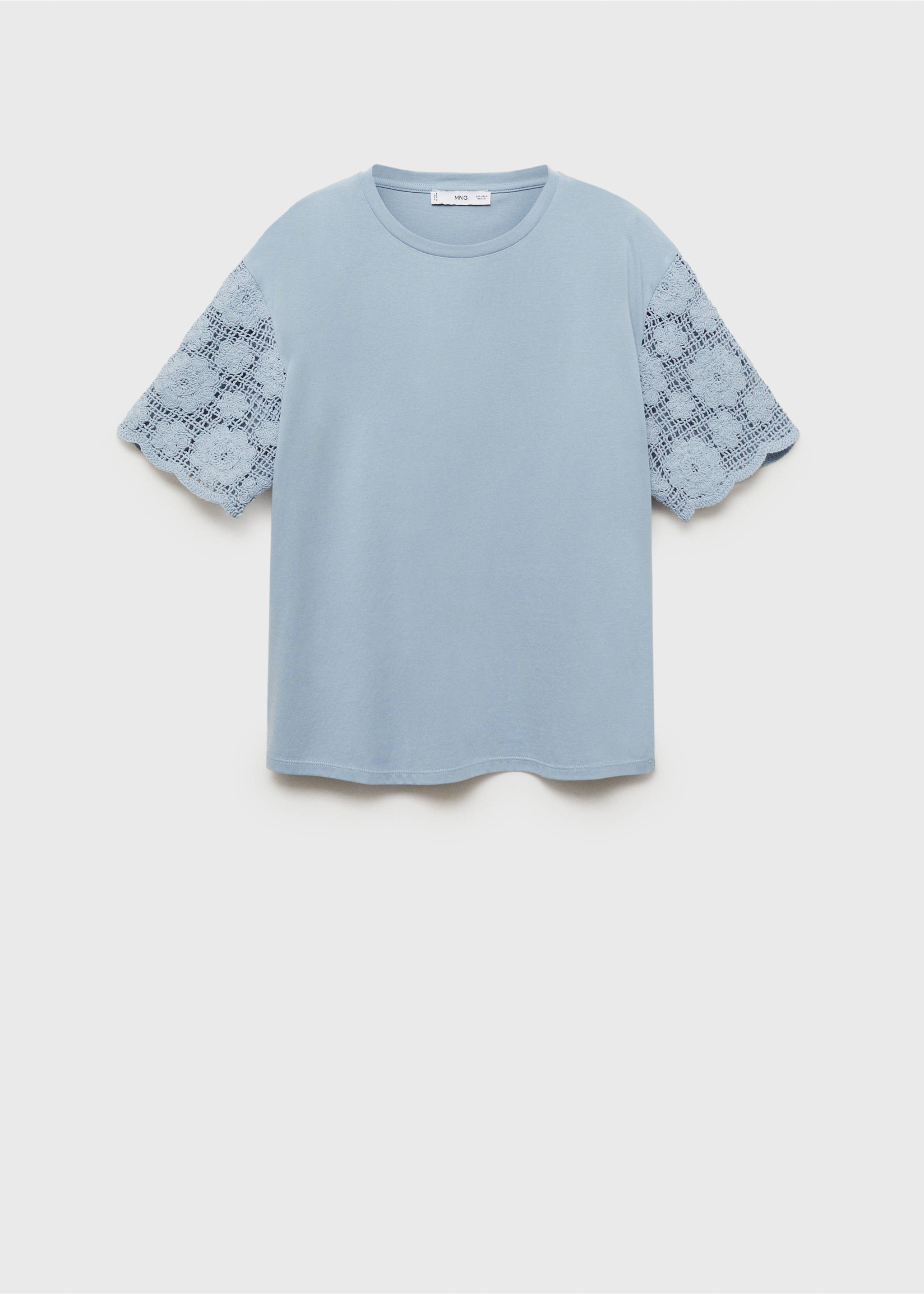 Camiseta algodón mangas crochet - Artículo sin modelo, Azul celeste. Ref: 87075754-00.