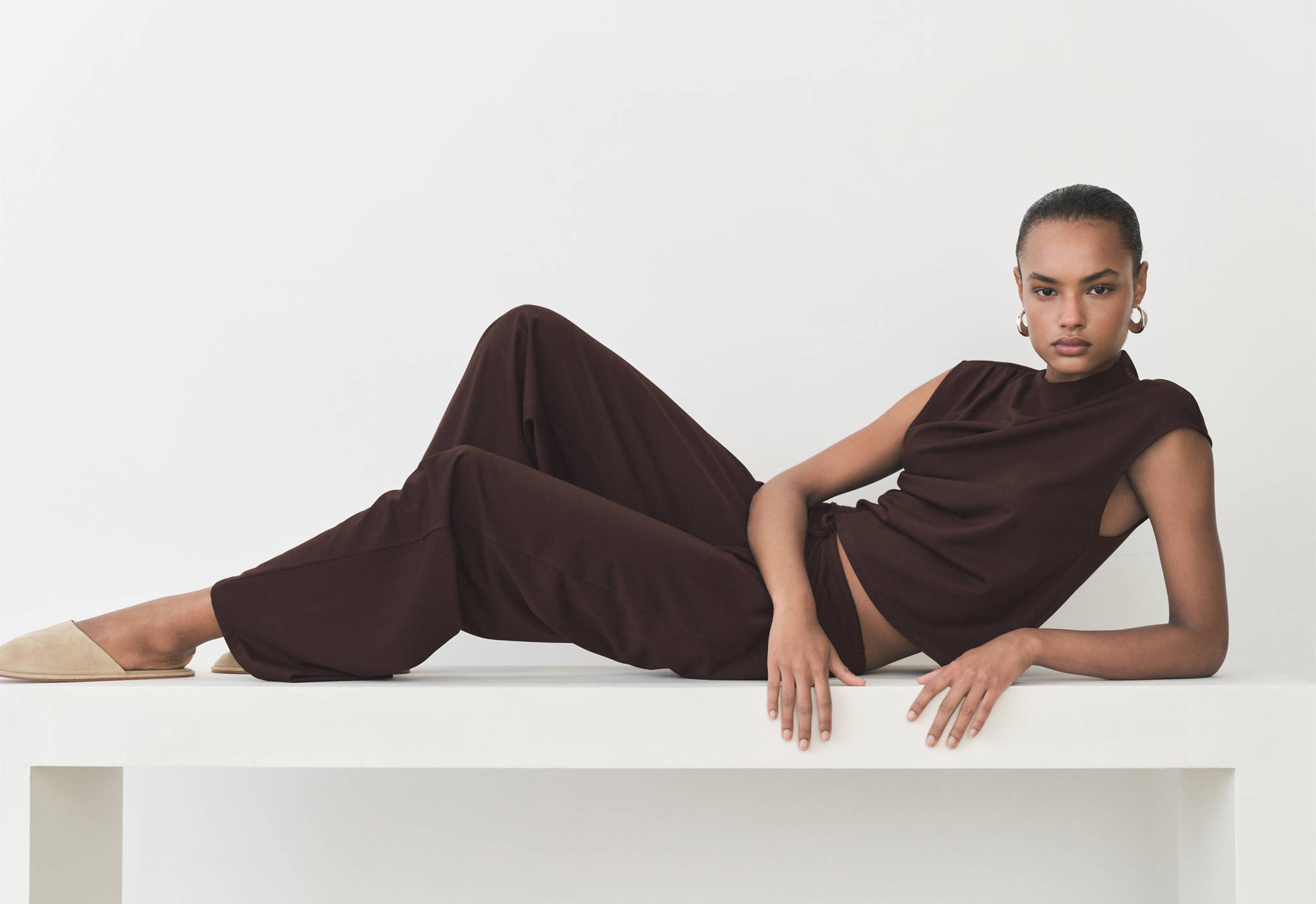 Pantalon wideleg taille élastique - Plan panoramique
