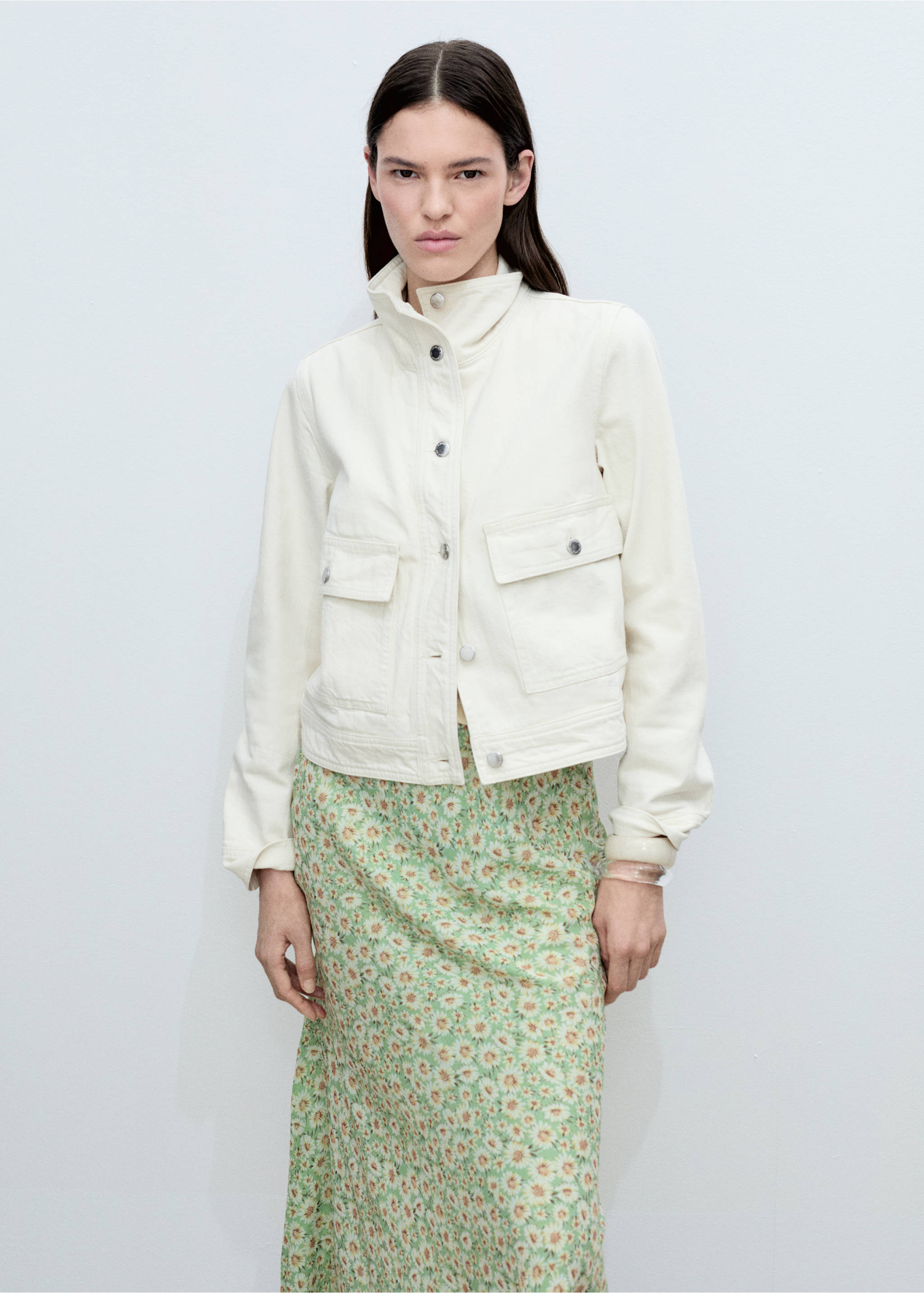 Saia comprida evasê às flores - Pormenor do artigo 1, Verde-pastel. Ref: 87075757-00.