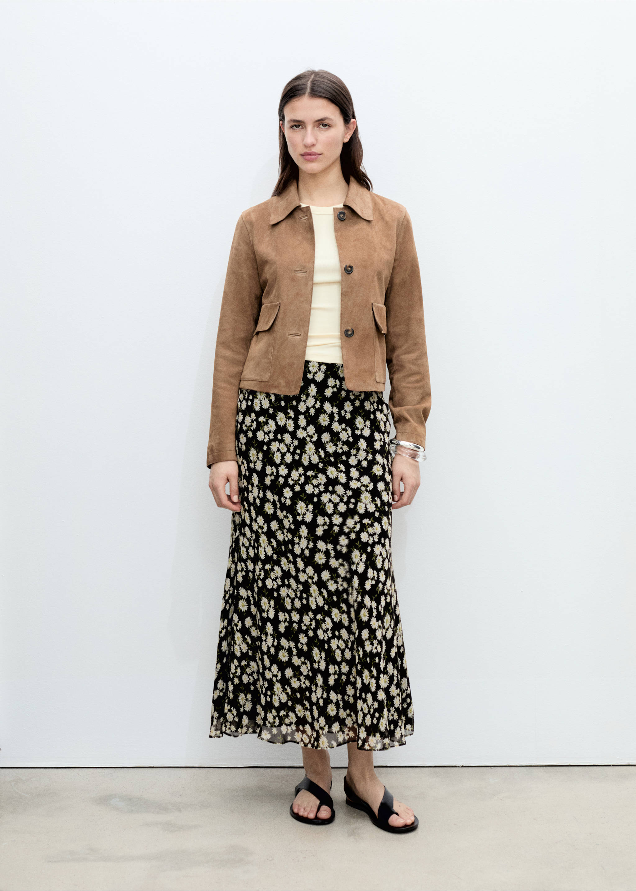 Long floral flared skirt - General plane, Black. Ref: 87075757-00.