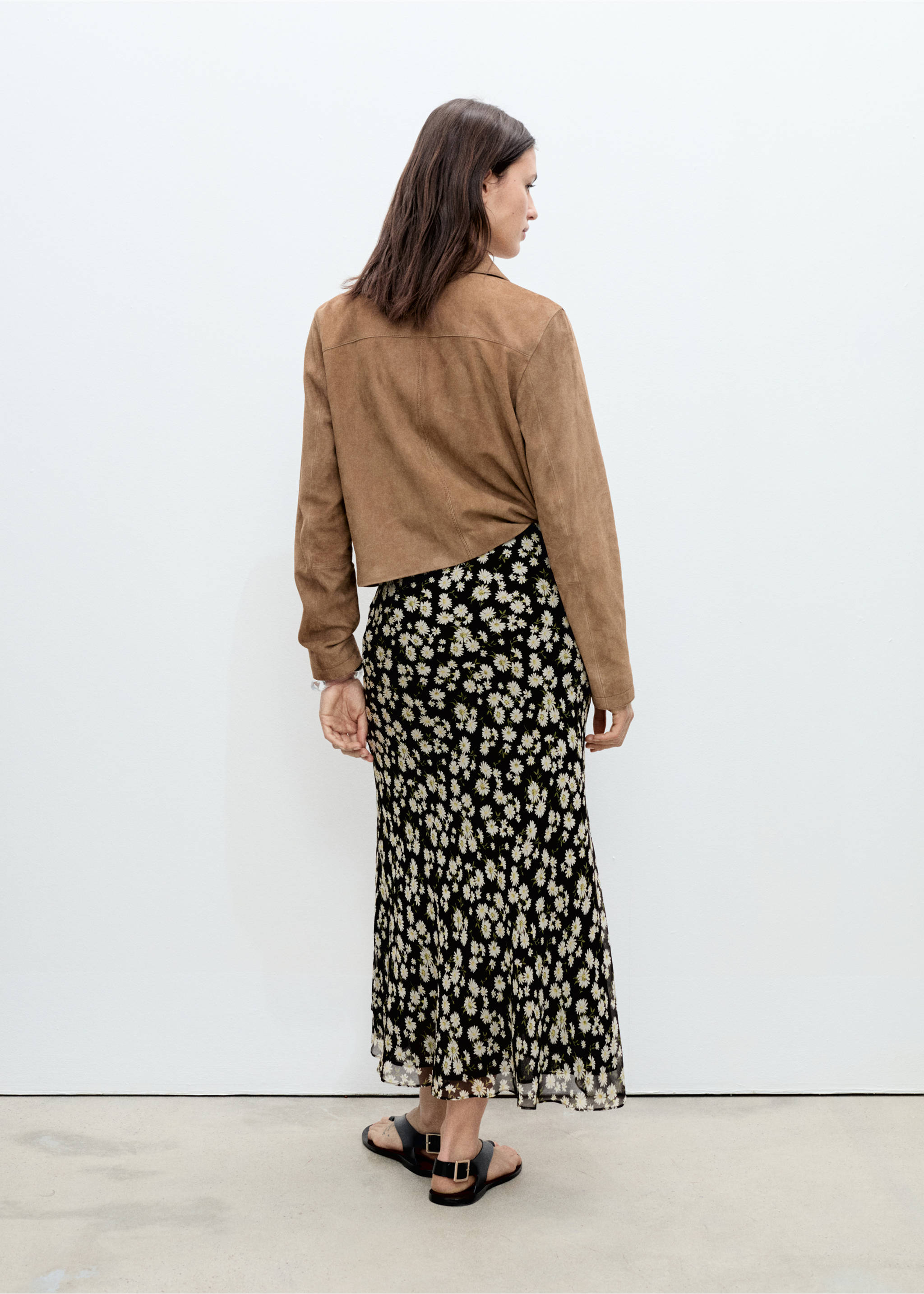 Long floral flared skirt - Reverse of the article, Black. Ref: 87075757-00.