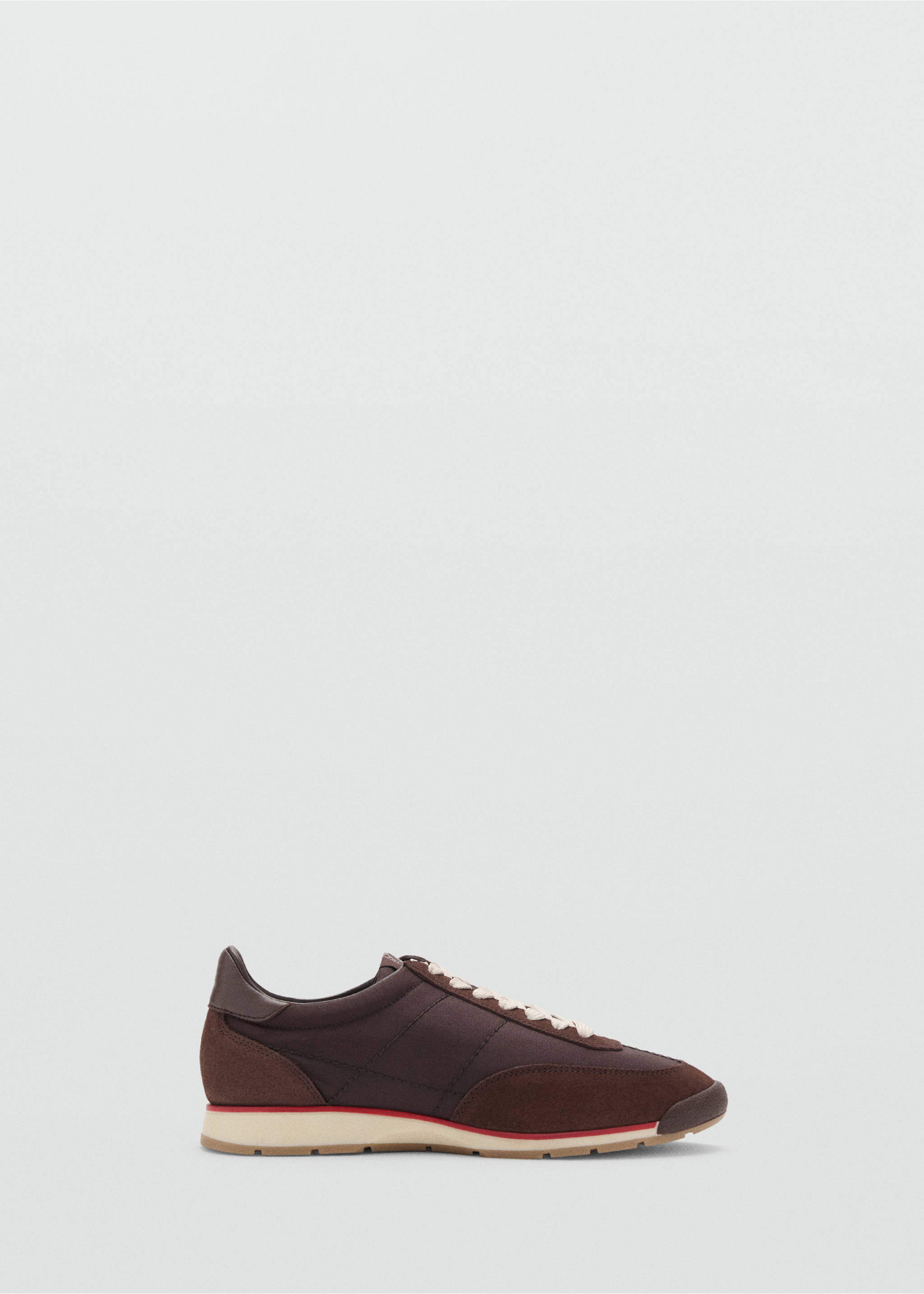 Trainers with contrasting stripe and suede panels - Article without model, Chocolate. Ref: 87075761-00.