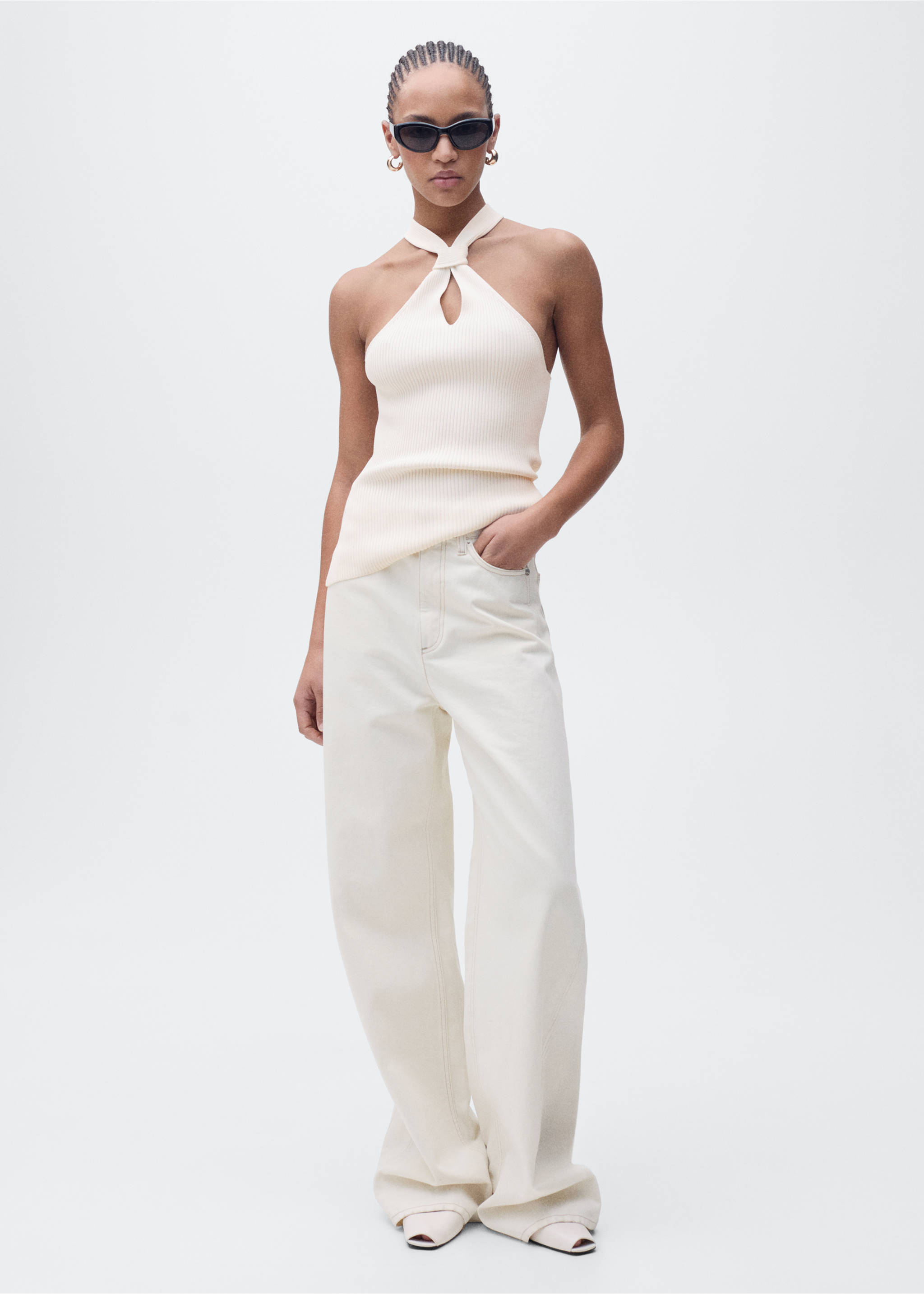 Halter-neck top with knot detail - General plane, Ecru. Ref: 87075762-00.