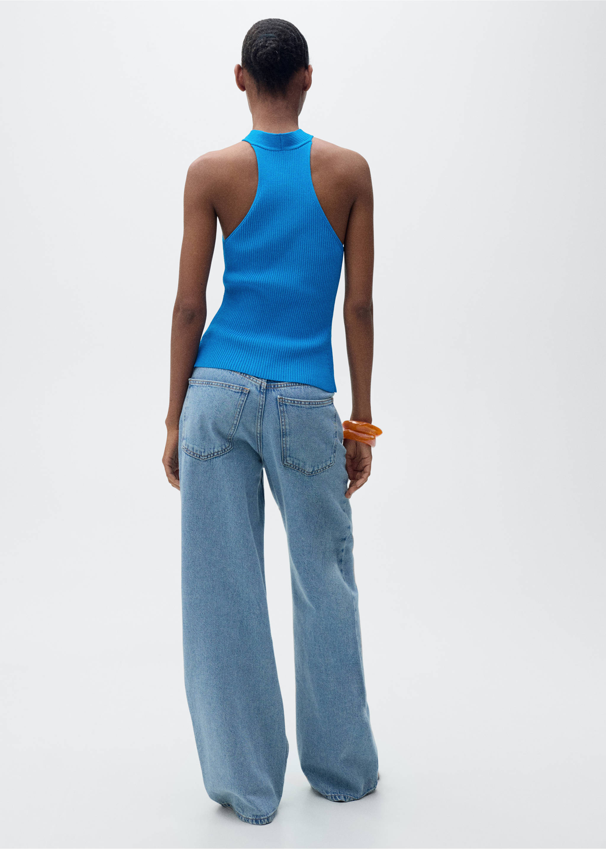 Halter-neck top with knot detail - Reverse of the article, Turquoise. Ref: 87075762-00.