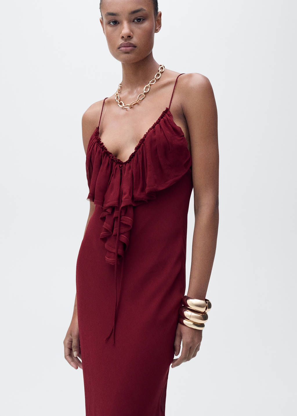 ruffled chiffon dress mango Mango Ruffled Flowy Chiffon Maxi Dress In Orange - 30% Off