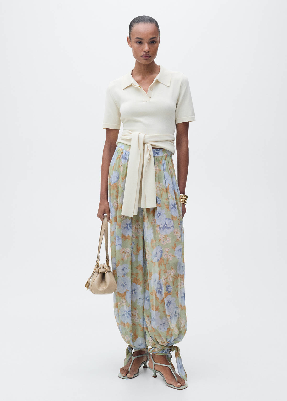 Floral-print balloon trousers