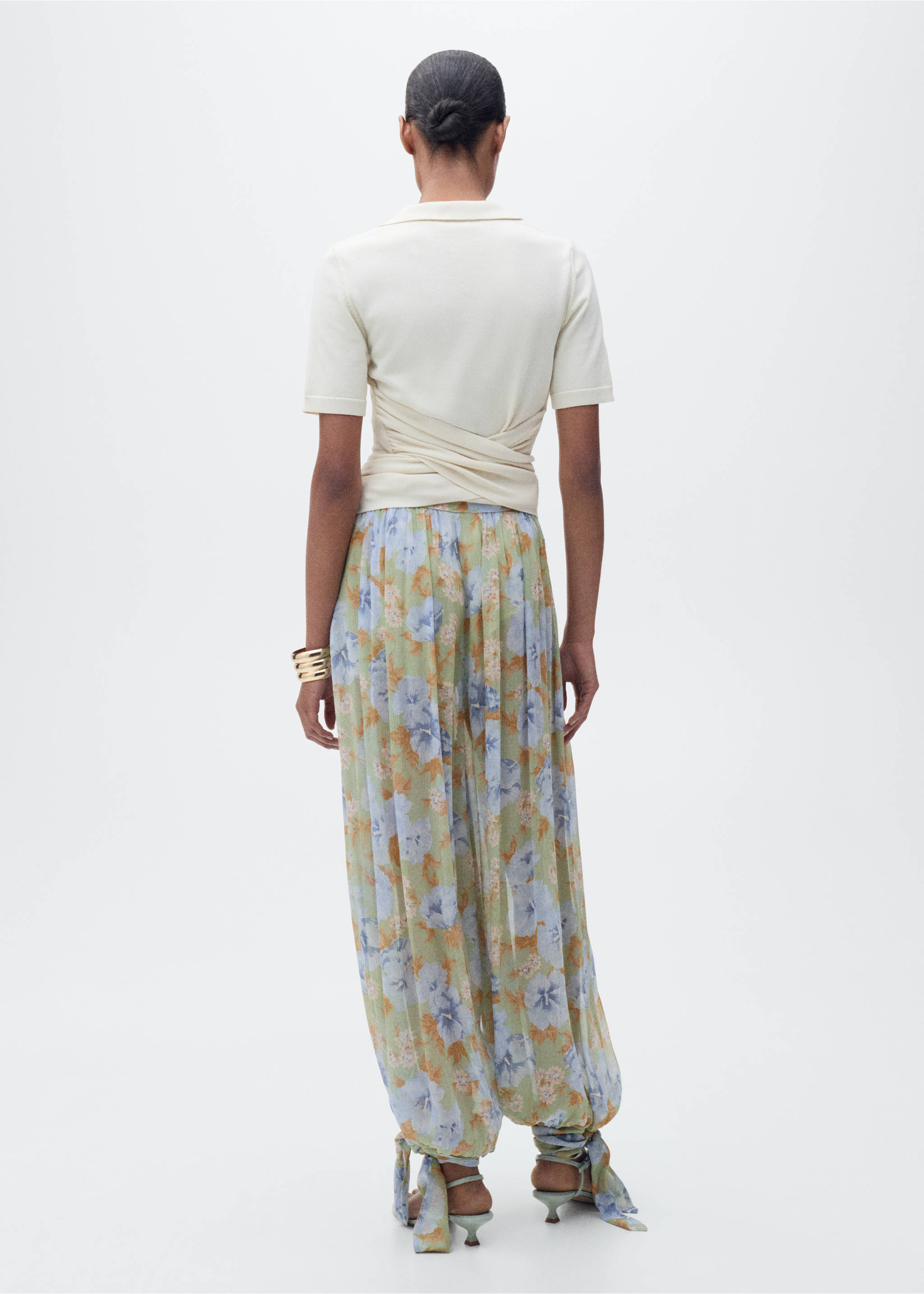 Pantalón globo estampado floral - Reverso del artículo, Verde menta. Ref: 87075767-00.