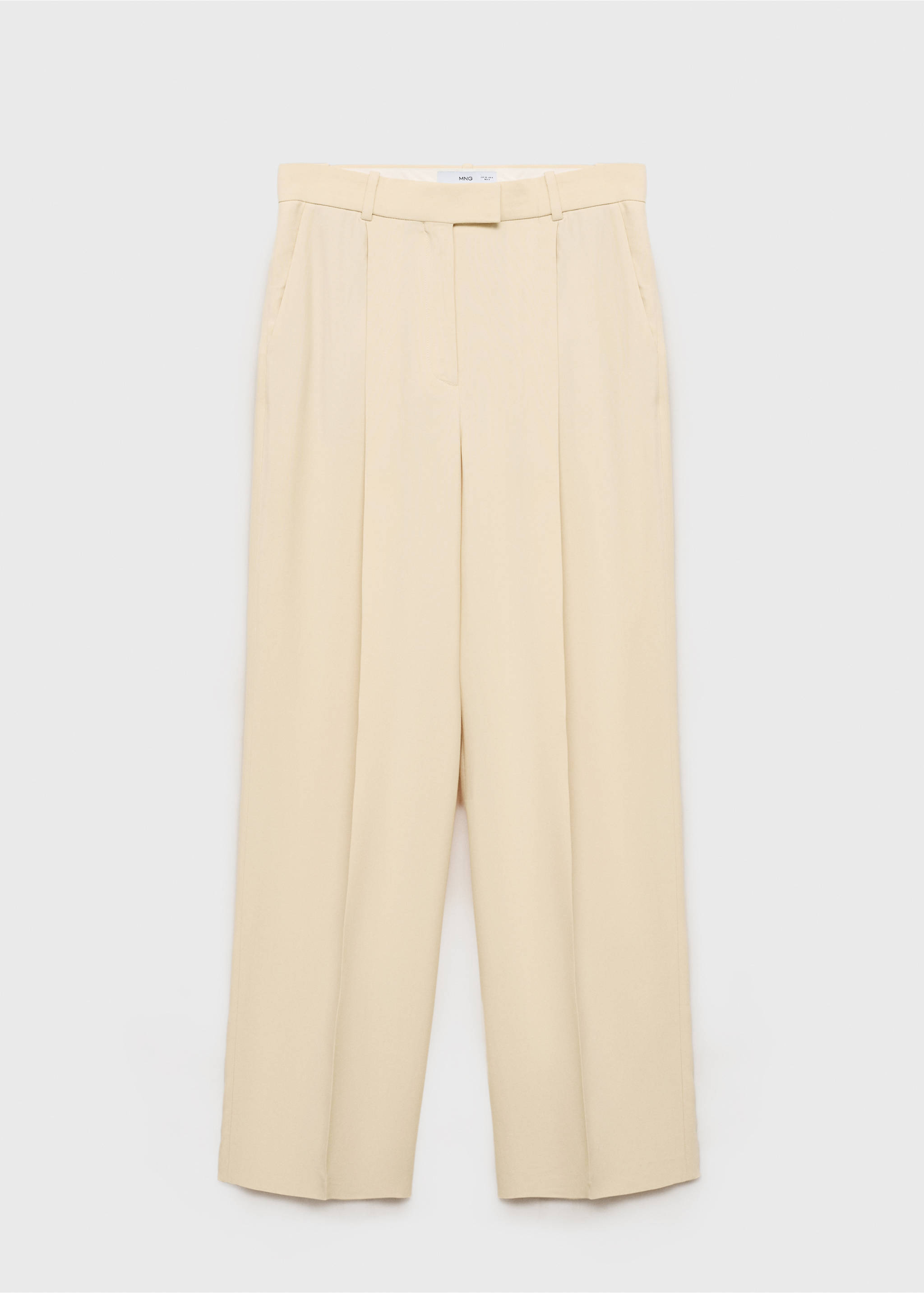 Spodnie garniturowe wide leg z zakładkami - Artykuł bez modela/modelki, Waniliowy. Ref: 87075768-00.
