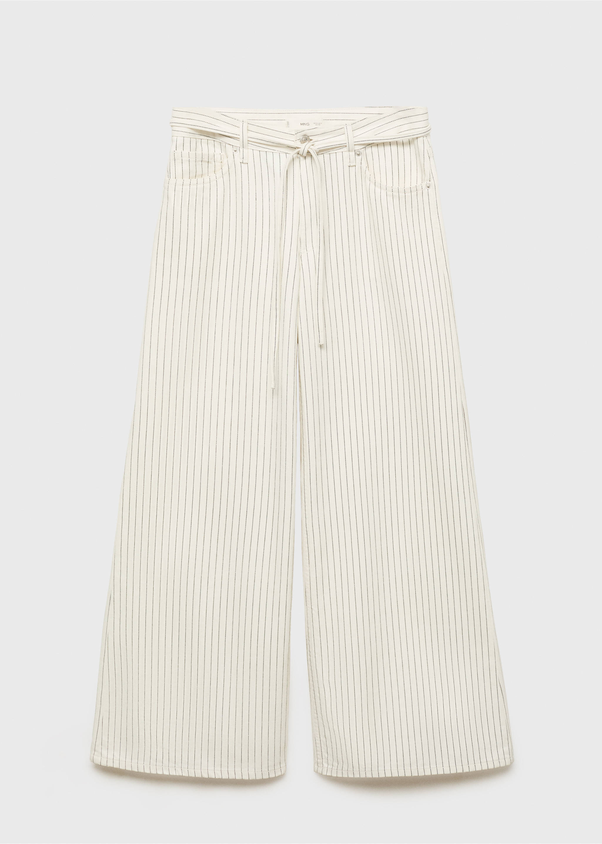 Gestreifte Wideleg-Jeans mit niedriger Bundhöhe und Gürtel - Artikel ohne Model, Cremeweiß. Ref: 87075769-00.