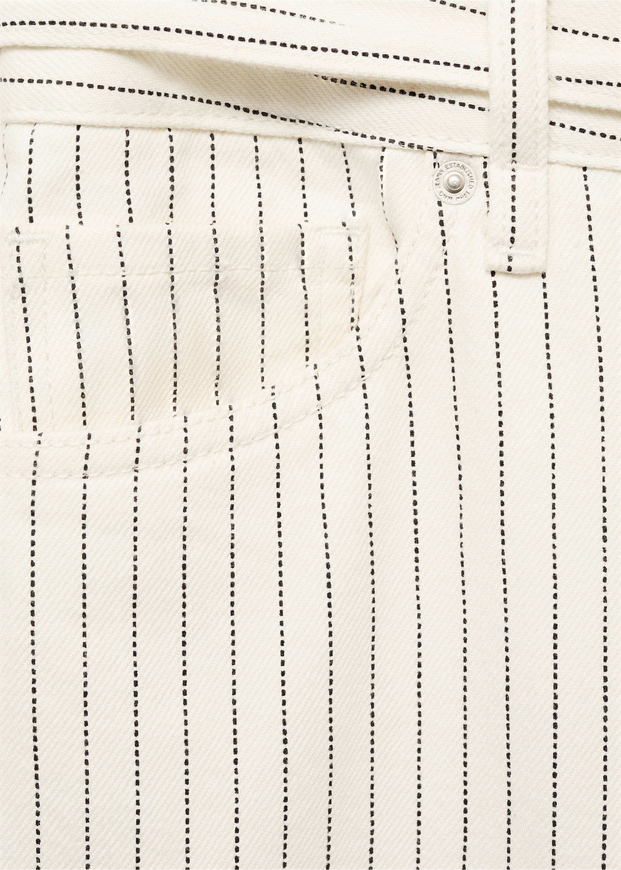 Gestreifte Wideleg-Jeans mit niedriger Bundhöhe und Gürtel - Detail des Artikels 0, Cremeweiß. Ref: 87075769-00.