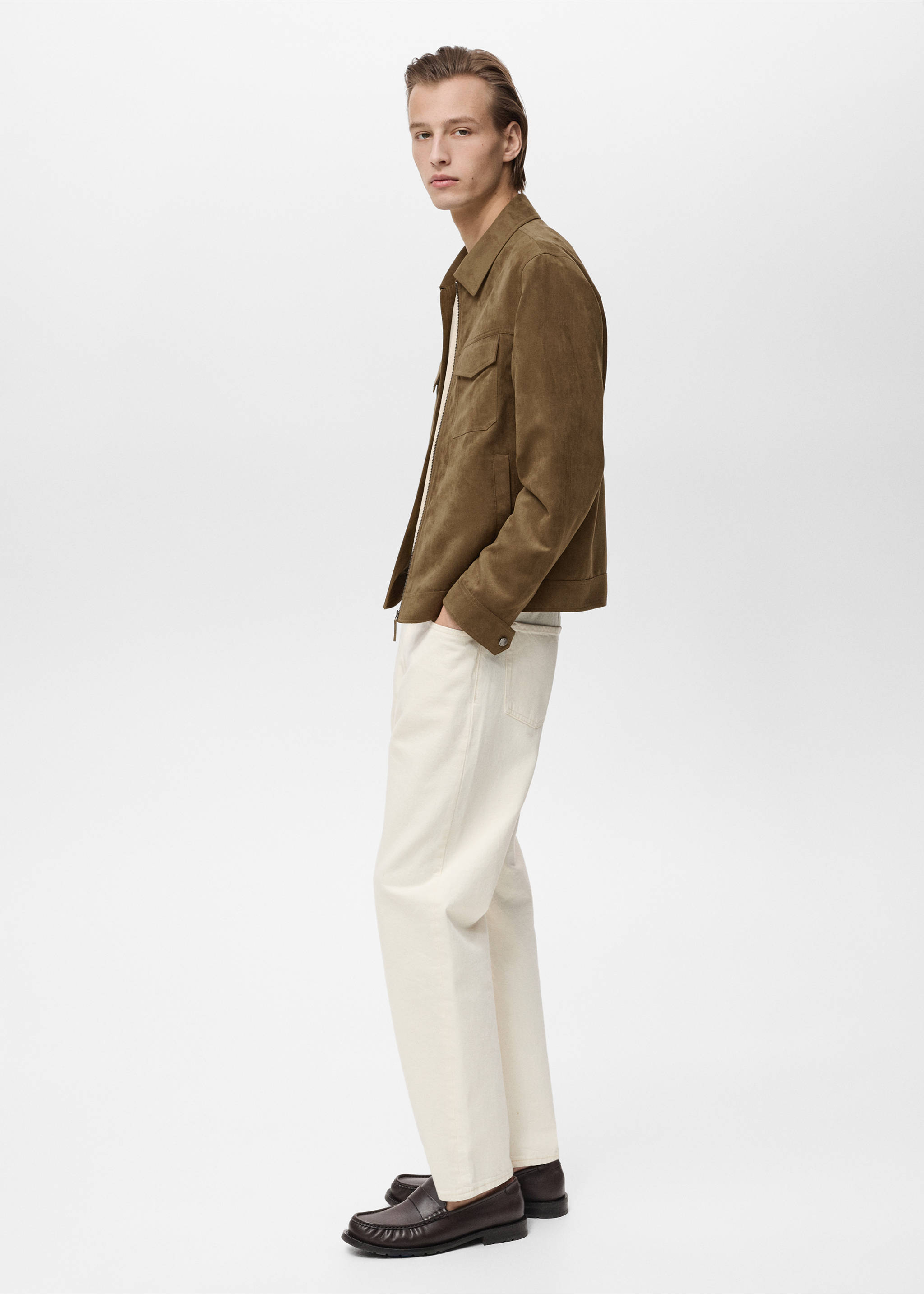 Jacke mit Wildledereffekt und Reißverschluss - Detail des Artikels 2, Mittelgrün. Ref: 87075916-00.