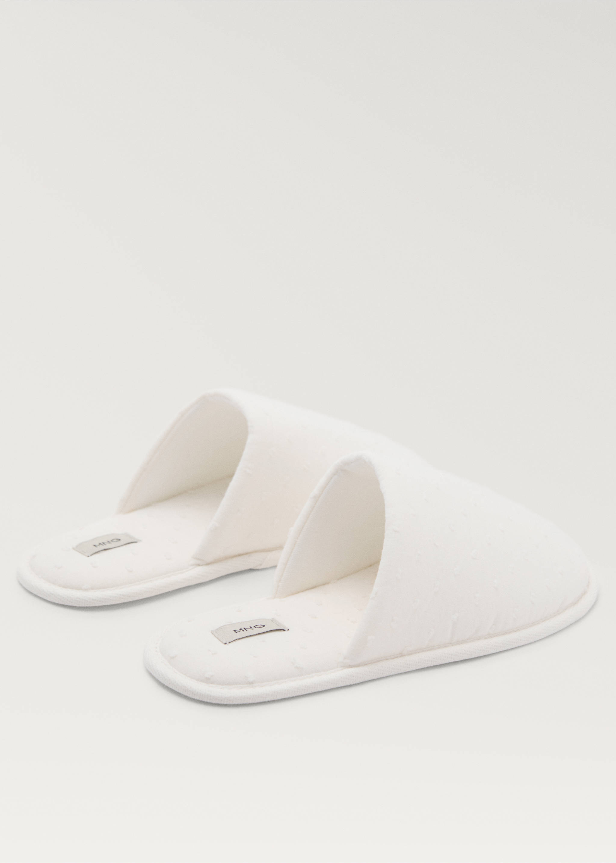 Waffle cotton slippers - Details of the article 1, White. Ref: 87075917-00.
